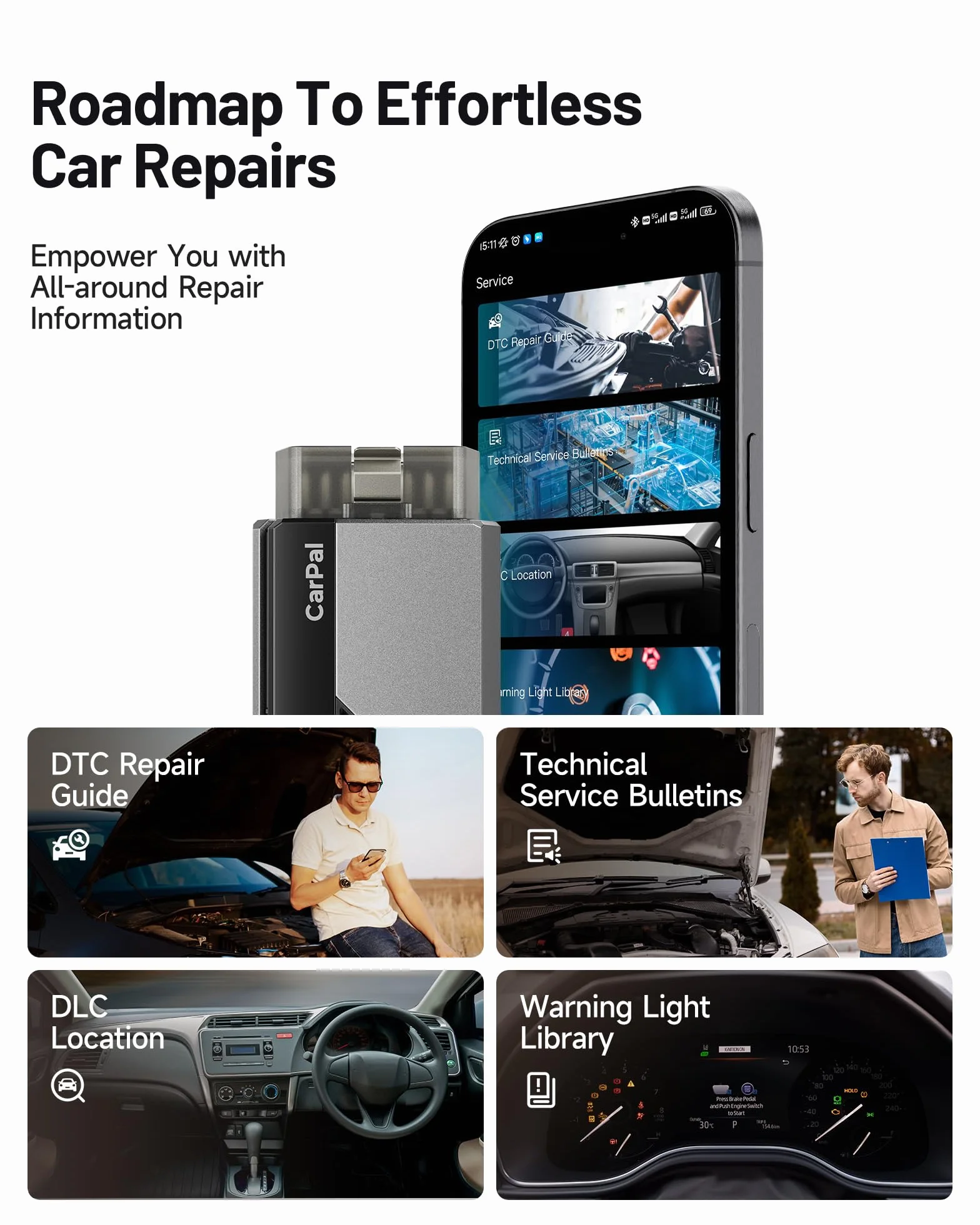 TOPDON CarPal OBD2 Bluetooth Scanner per iOS Android, Diagnostica Auto Completa, 6 Funzioni Reset, Controllo Smog