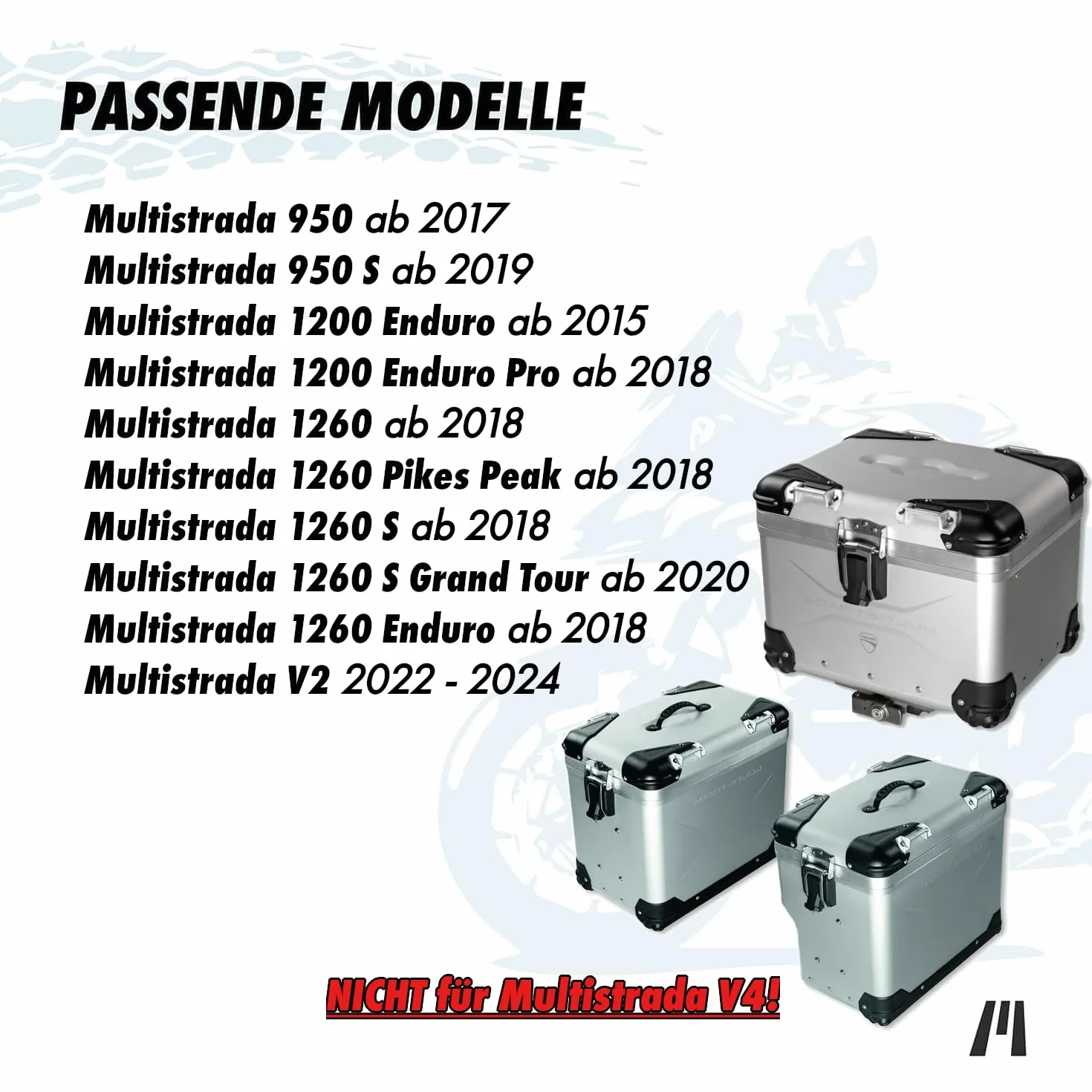 Getmore Parti Borse Interne per Valigie Laterali e Bauletto in Alluminio Ducati Multistrada | 3 Parti | Accessorio Moto | Valigia
