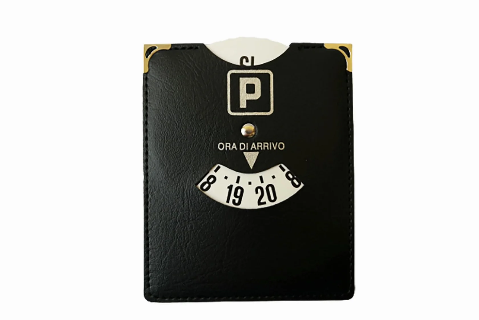 Disco Orario Parcheggio Europeo Unificato 8-20, Similpelle con Cuciture (Nero)