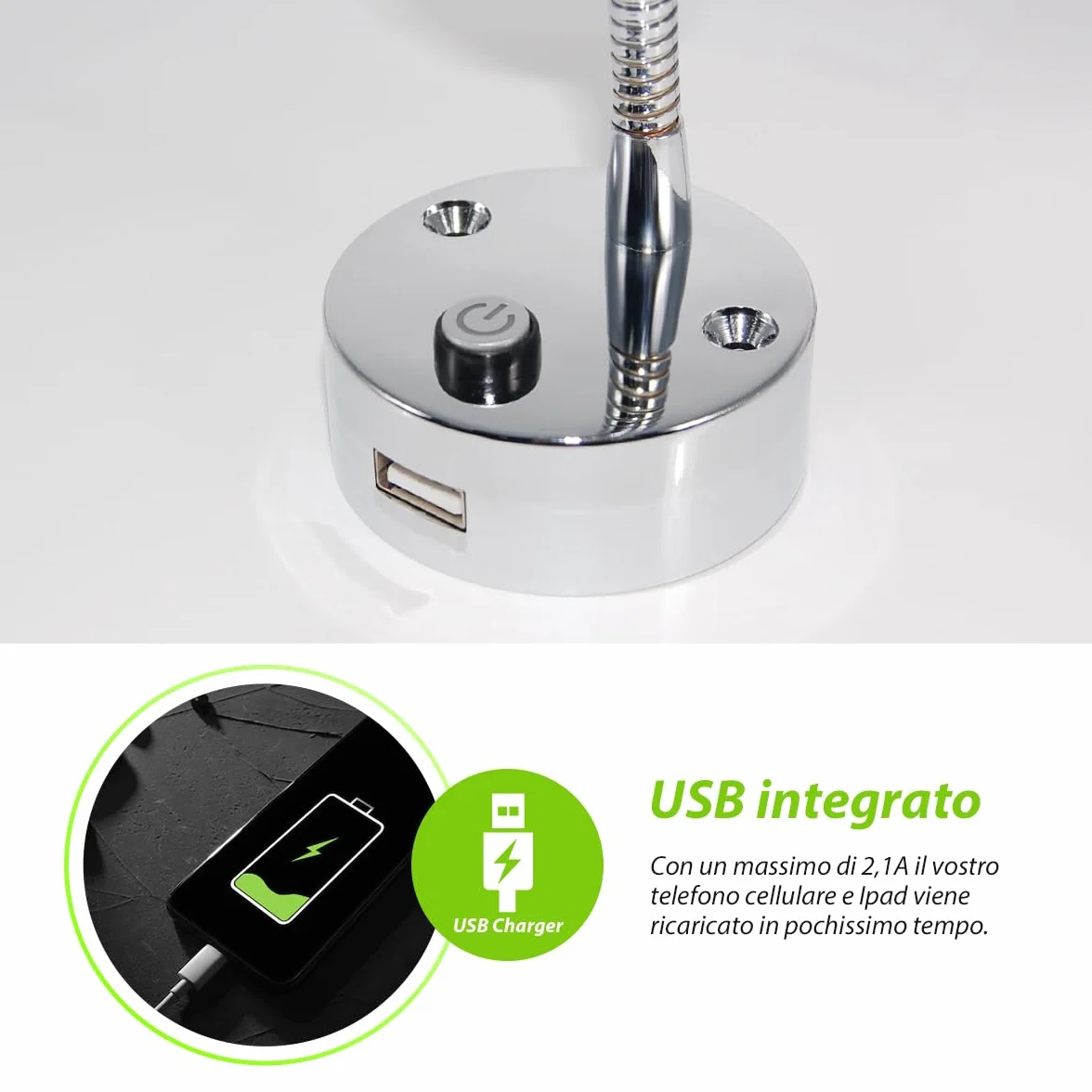 Dream Lighting Lampada da Lettura LED 12V con Presa USB Bicolore Bianco Caldo e Blu per Camper