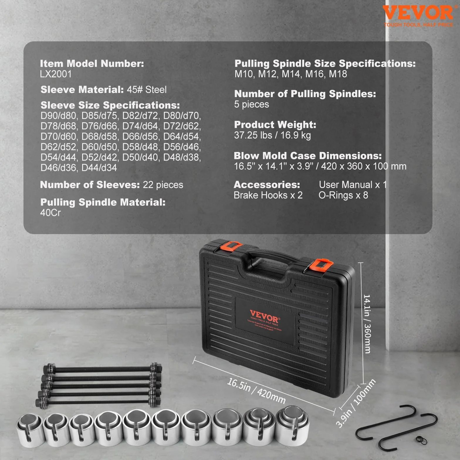 VEVOR Kit Manicotto di Trazione e Pressione 27 Pezzi, Set Rimozione Cuscinetti Boccola Acciaio con Custodia Trasporto
