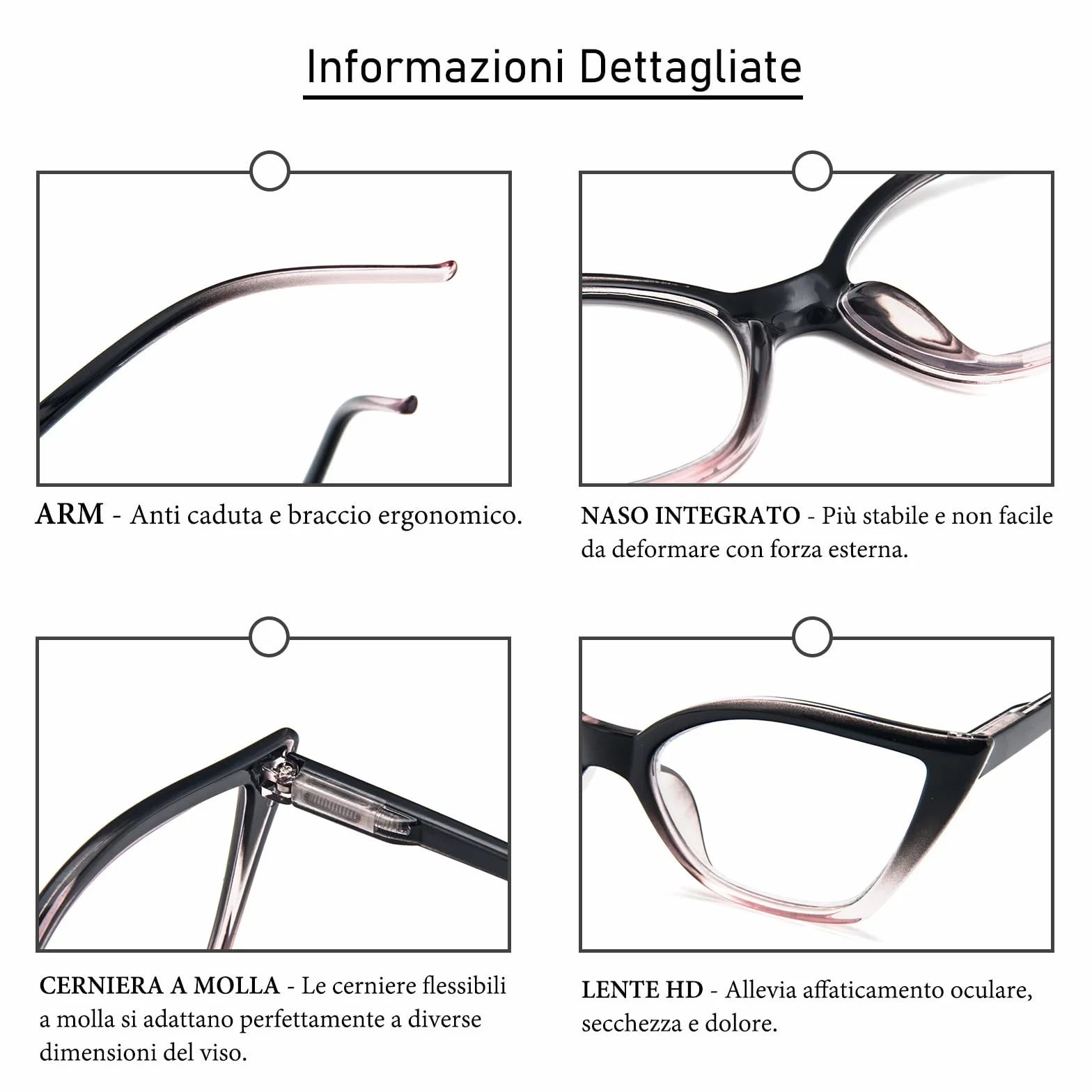Occhiali da Lettura Donna Anti Luce Blu Cat Eye 1.5 Rosa