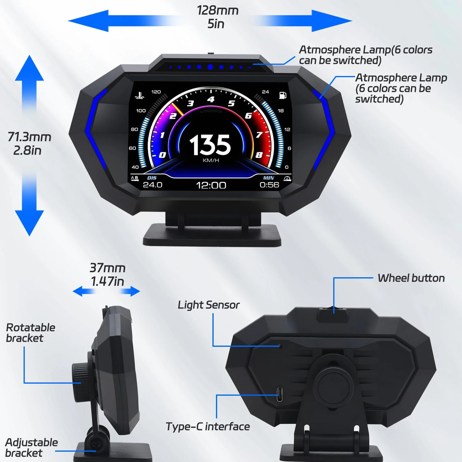 KAOLALI Auto Head up Display OBD2+GPS HUD Tachimetro Digitale Universale con Supporto a Ventosa, Tachimetro Intelligente con Avviso di Velocità, Promemoria Fatica, KMH/MPH per Tutte le Auto