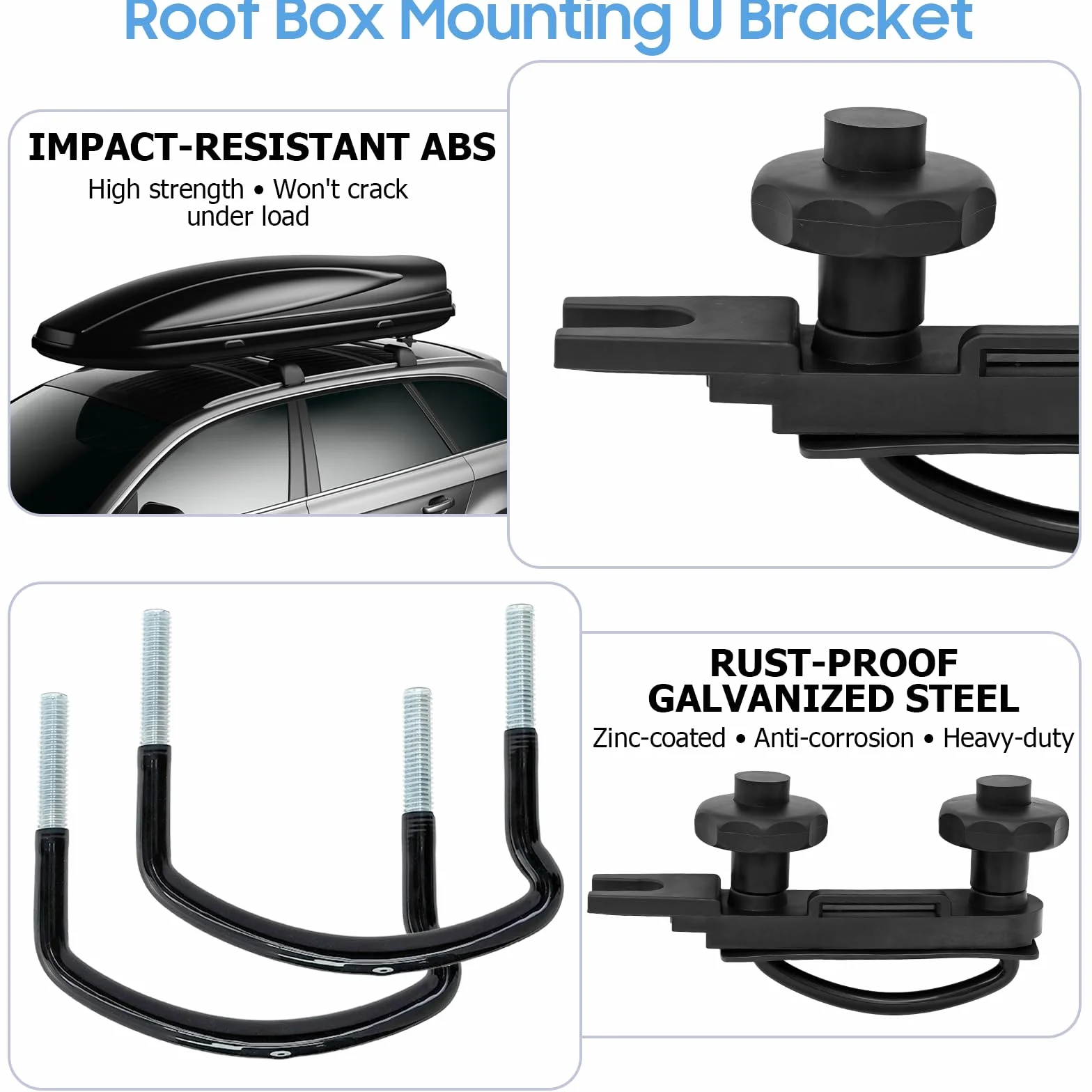 Fissaggio per Box da Tetto, 4 Morsetti a U Fissaggio, Larghezza Interna 85mm, con 8 Dadi di Bloccaggio per Impieghi Gravosi e 2 Bende, Compatibile con Auto SUV e Crossover