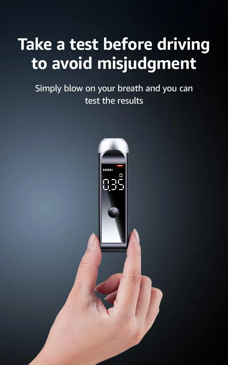 Etilometro Portatile Certificato CE, Alcol Test Portatile Digitale Senza Beccucci, Alta Precisione con Chip Intelligente, Ricarica USB-C, Etilometro Professionale per Auto, Uso Personale e Famiglia