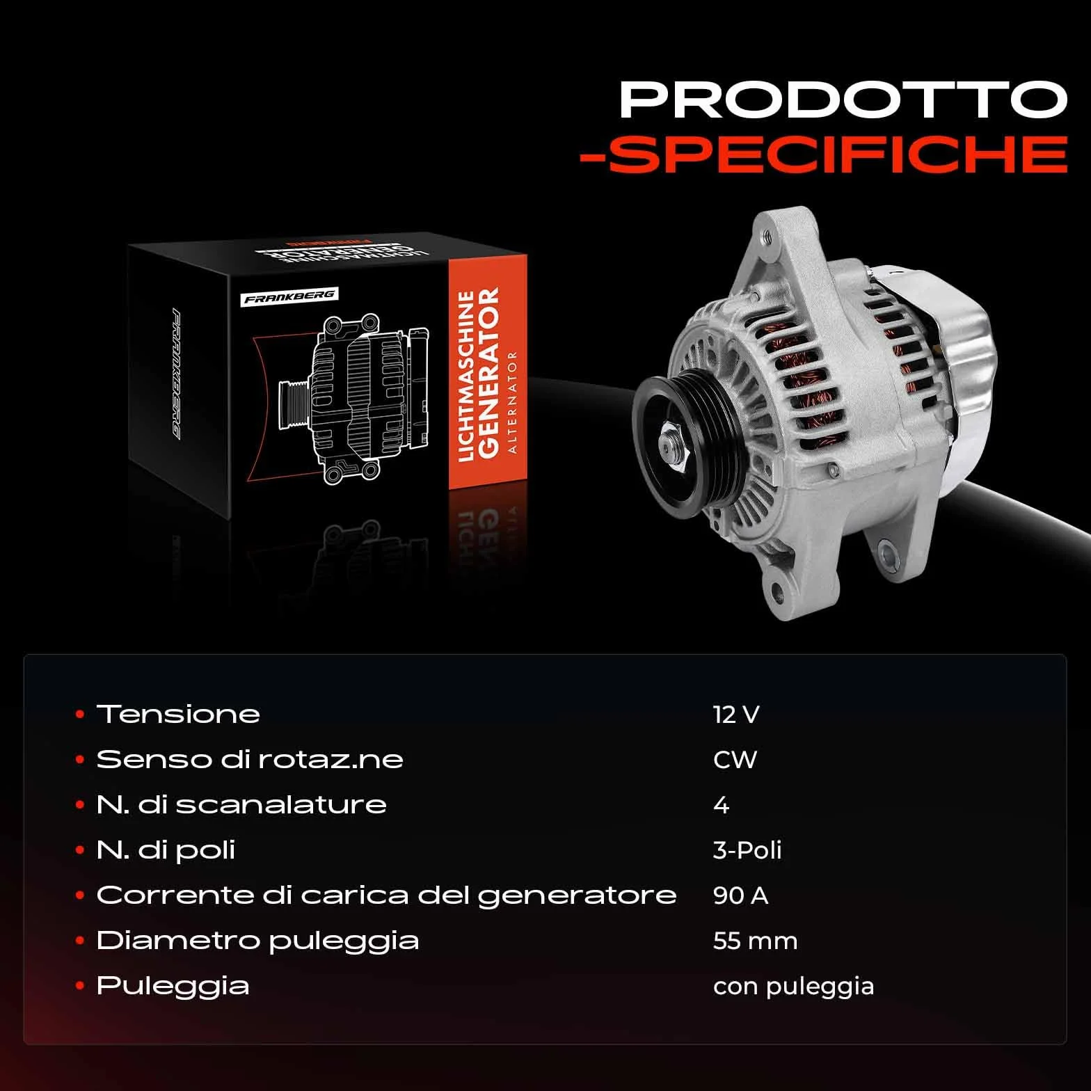 Frankberg Alternatore Generatore a Magneti Generatore Sincrono a Magneti 3-Poli con puleggia a V Compatibile con Yaris NCP1 NLP1 SCP1 1.0L 1999-2002 Replace# 27060-23030