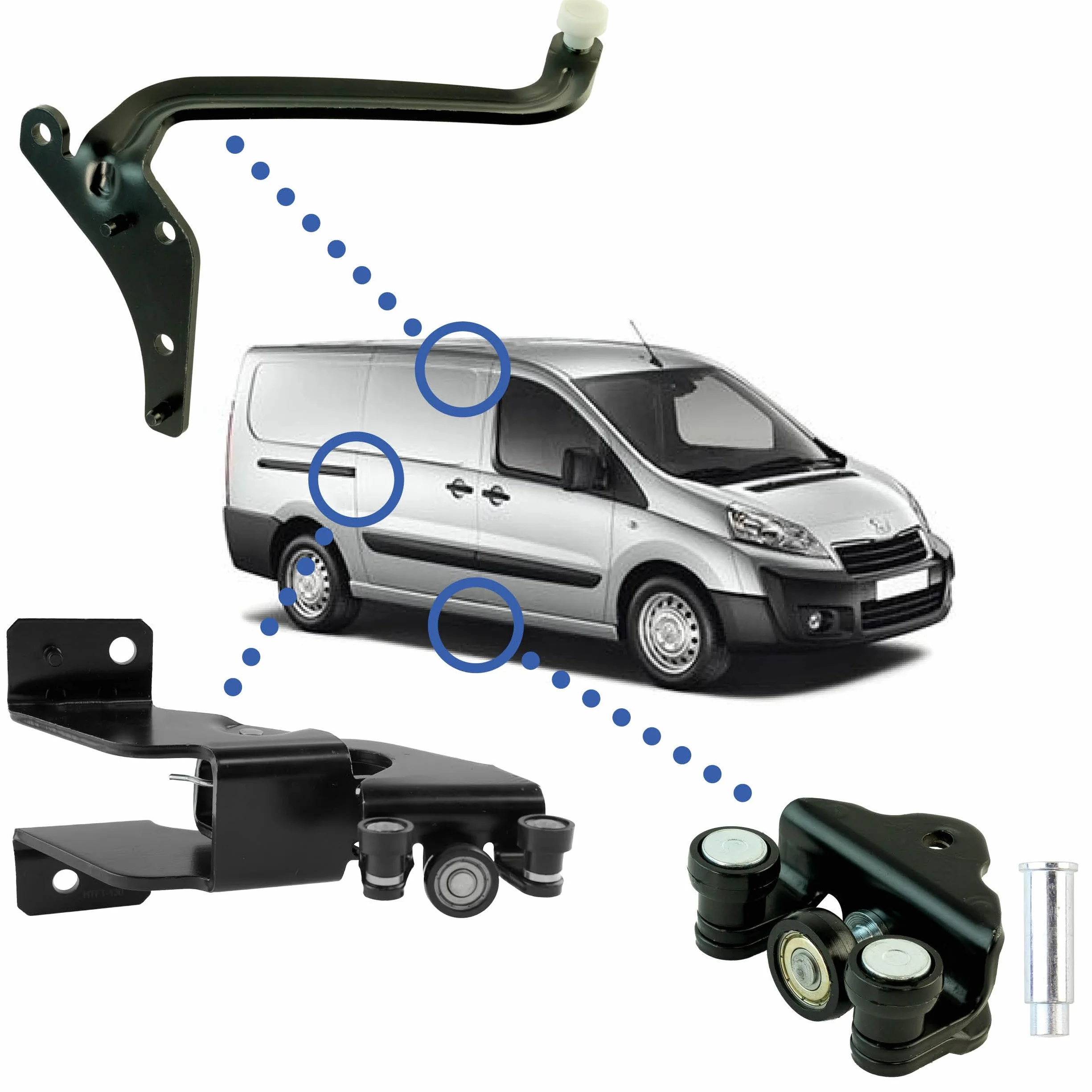 Kit ruota porta laterale compatibile per Citroen Jumpy 2, Scudo 2 e Peugeot Expert 2 (2007-2016) guida a rullo per porta scorrevole