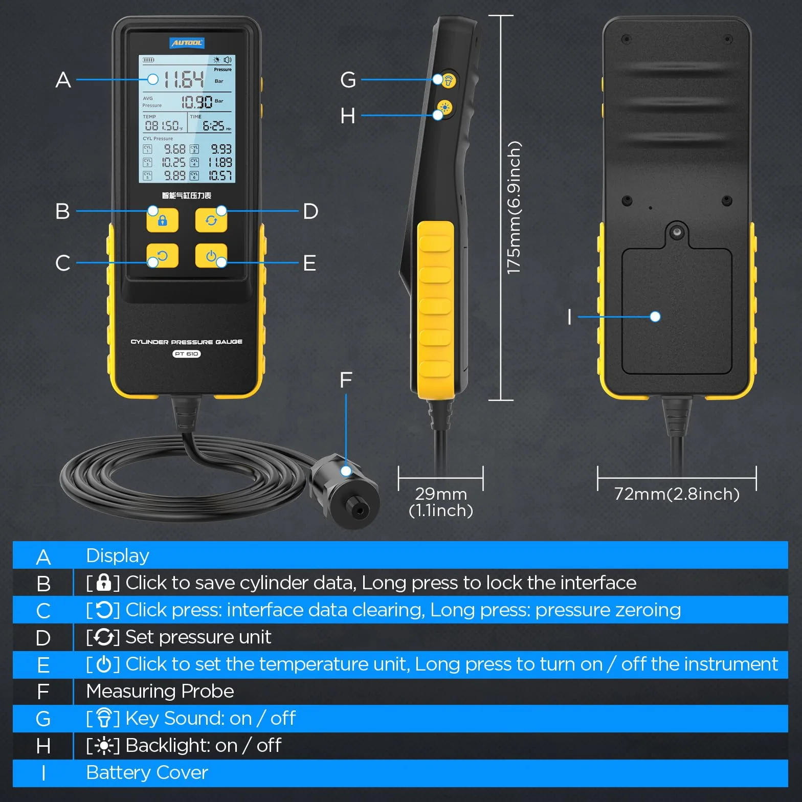 AUTOOL Tester di compressione - Benzina & Diesel Tester di compressione motore (PT610)