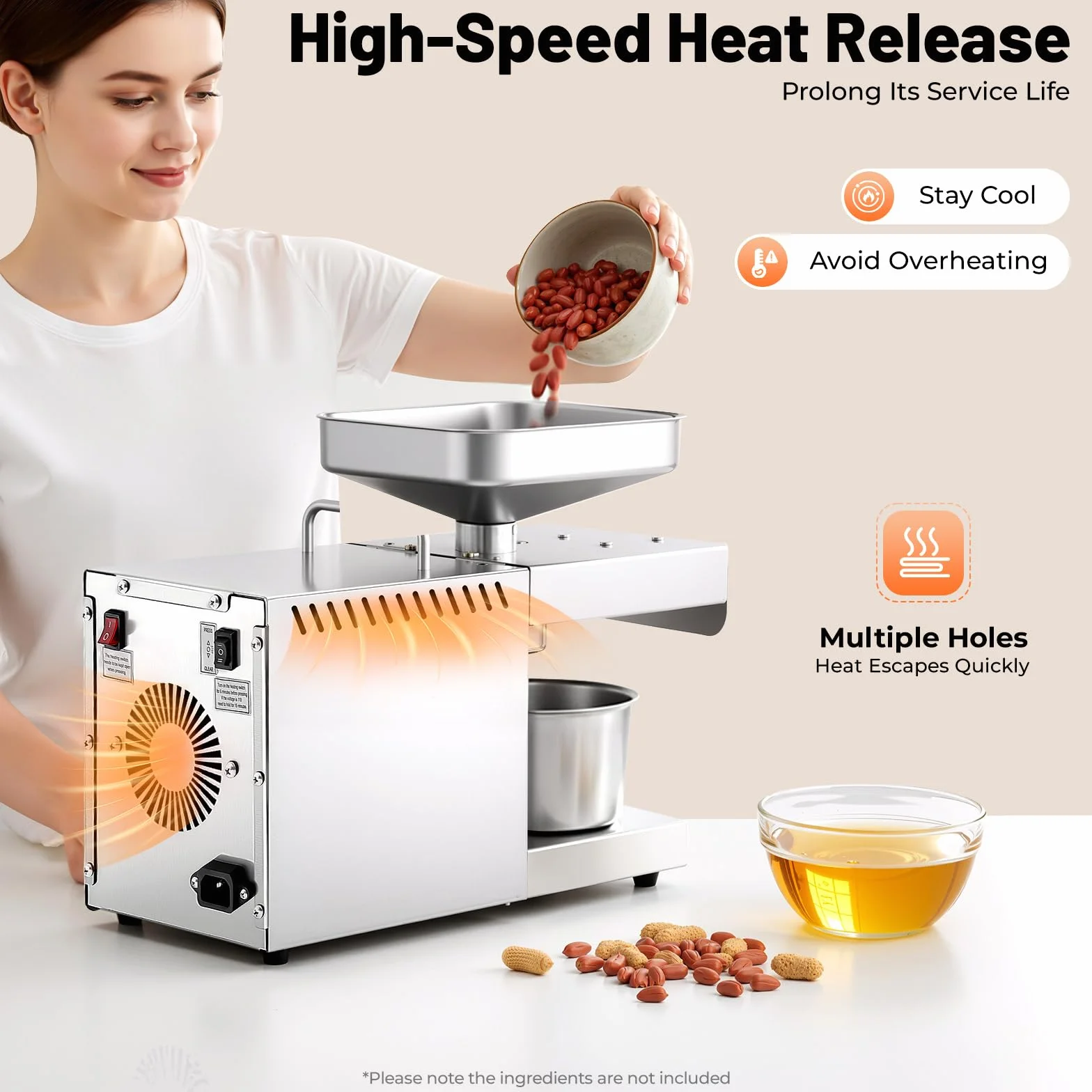 600W Pressa Elettrica, Noci Arachidi Frantoio a Freddo & Caldo, Estrattore di Olio Automatico in Acciaio Inox per Commerciale e Domestico, Macchina di Estrazione