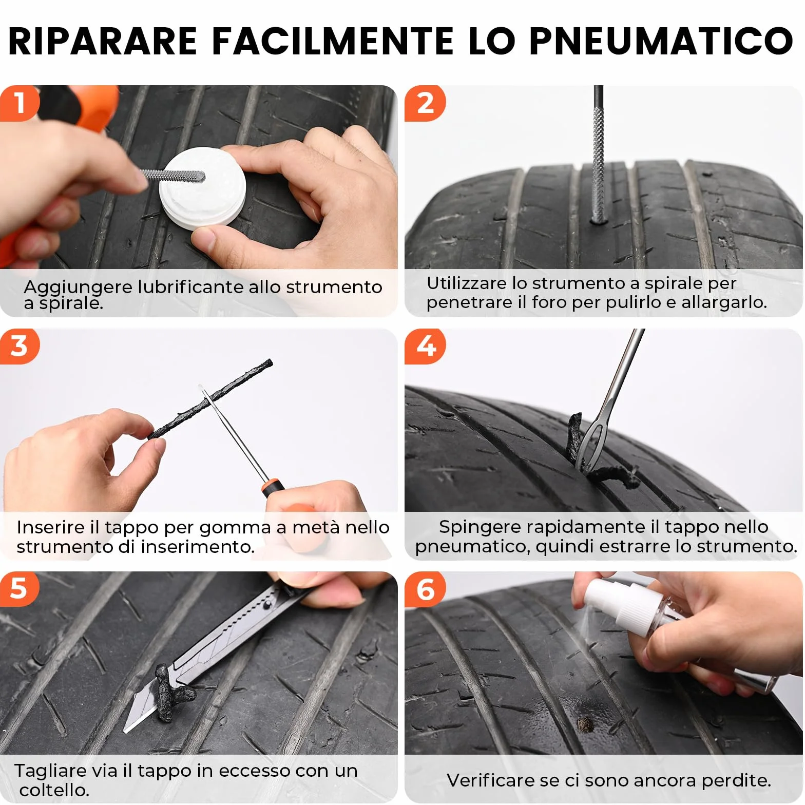 ETENWOLF Kit Riparazione Gomme Forati con Tappi 16 Pz, Professionale per Auto, Moto, ATV, Camion, Trattore