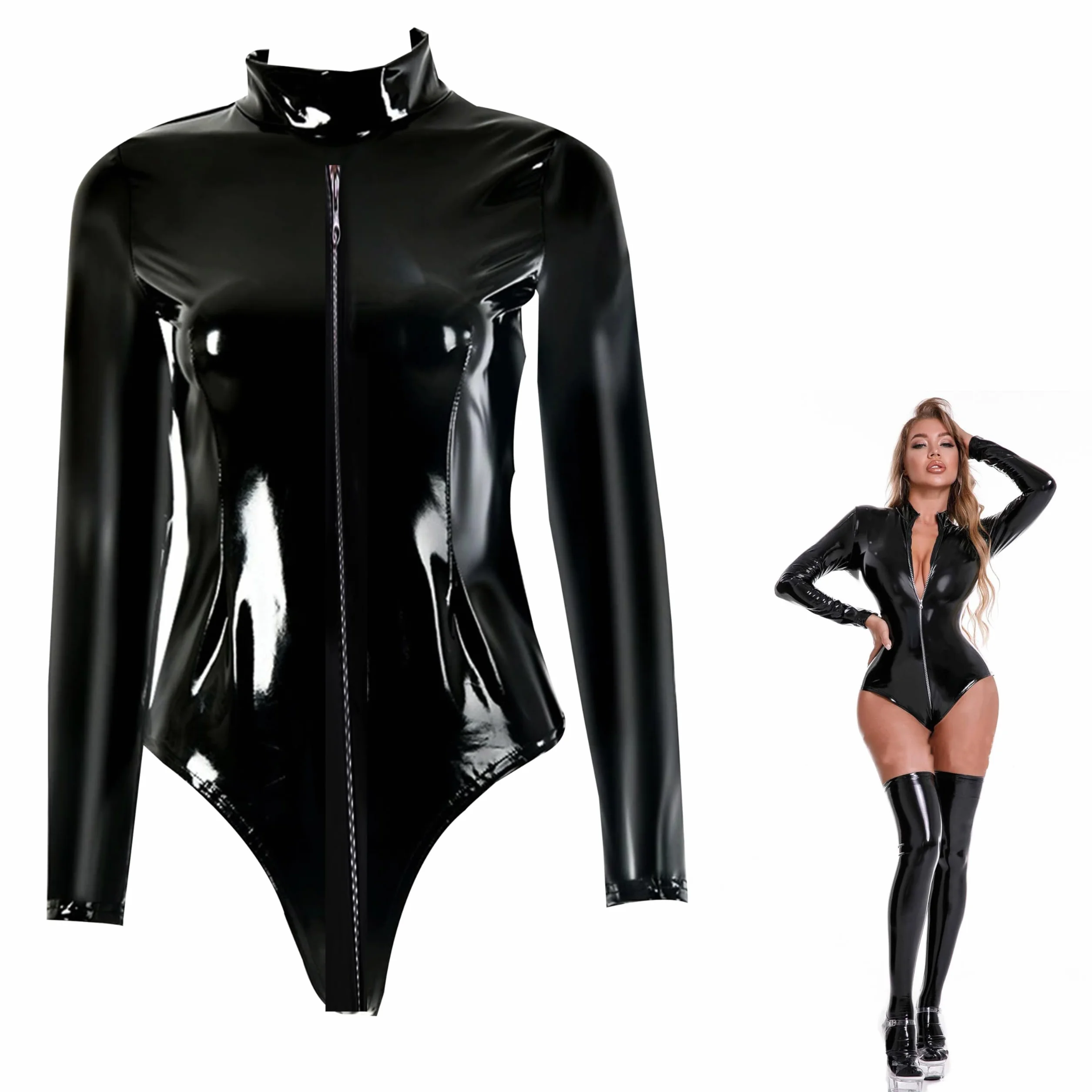 Abito da donna in pelle laccata sexy effetto bagnato slim fit per feste clubwear cosplay
