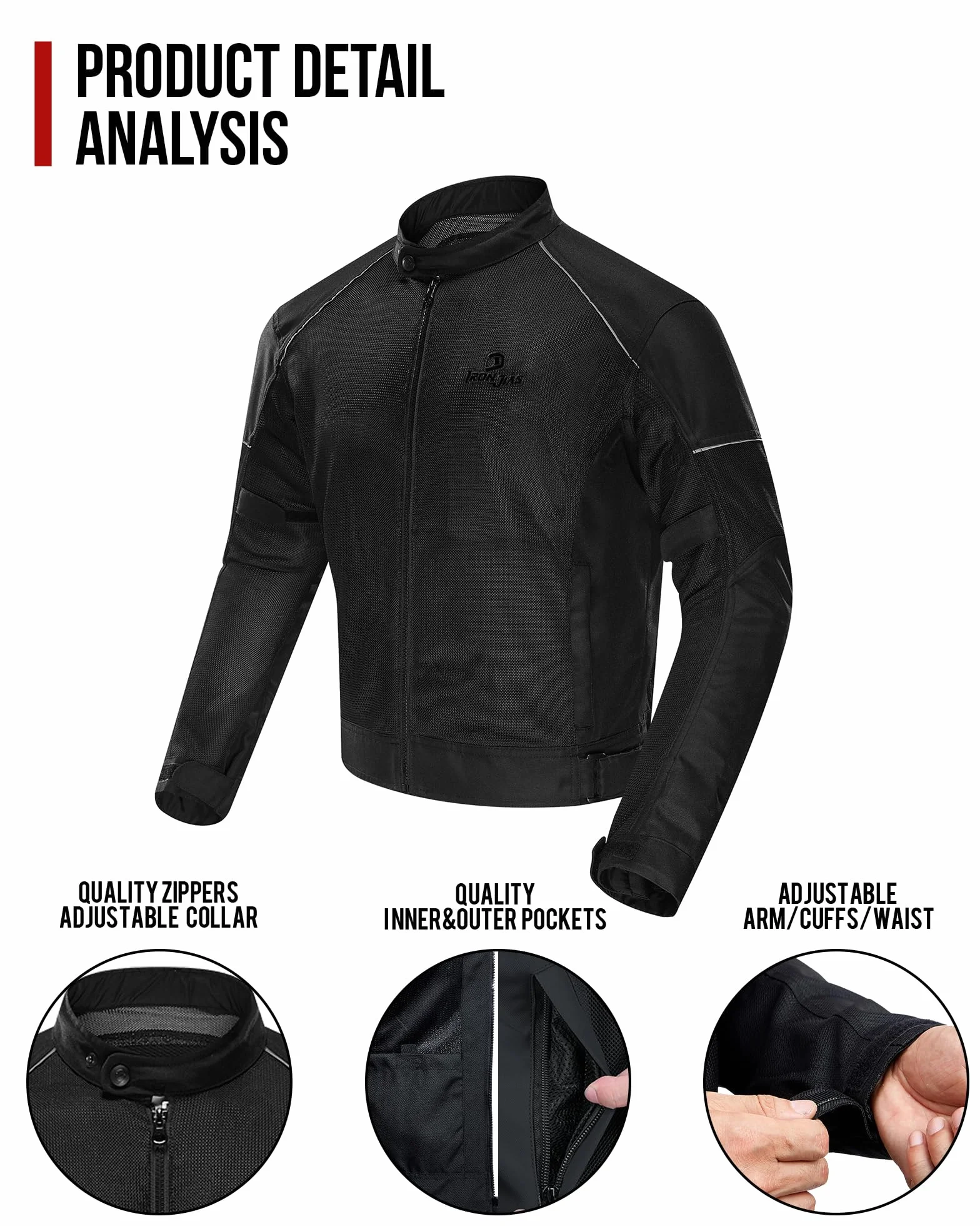 IRON JIA'S Giacca da moto Uomo Protezioni da moto certificate rimovibili Estate Equitazione Mesh Traspirante Confortevole Uomo Giacca Biker Nero