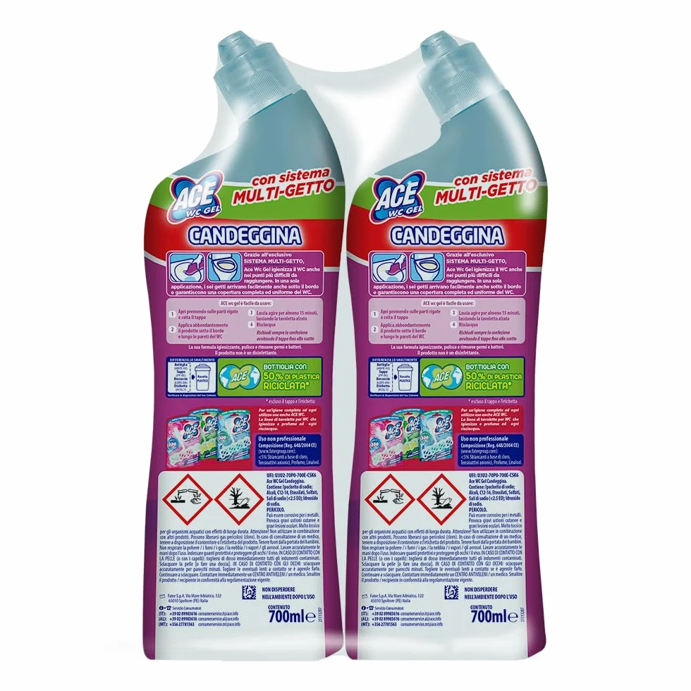 ACE WC GEL Multigetto Candeggina Igienizzante, 2 Confezioni da 700ml