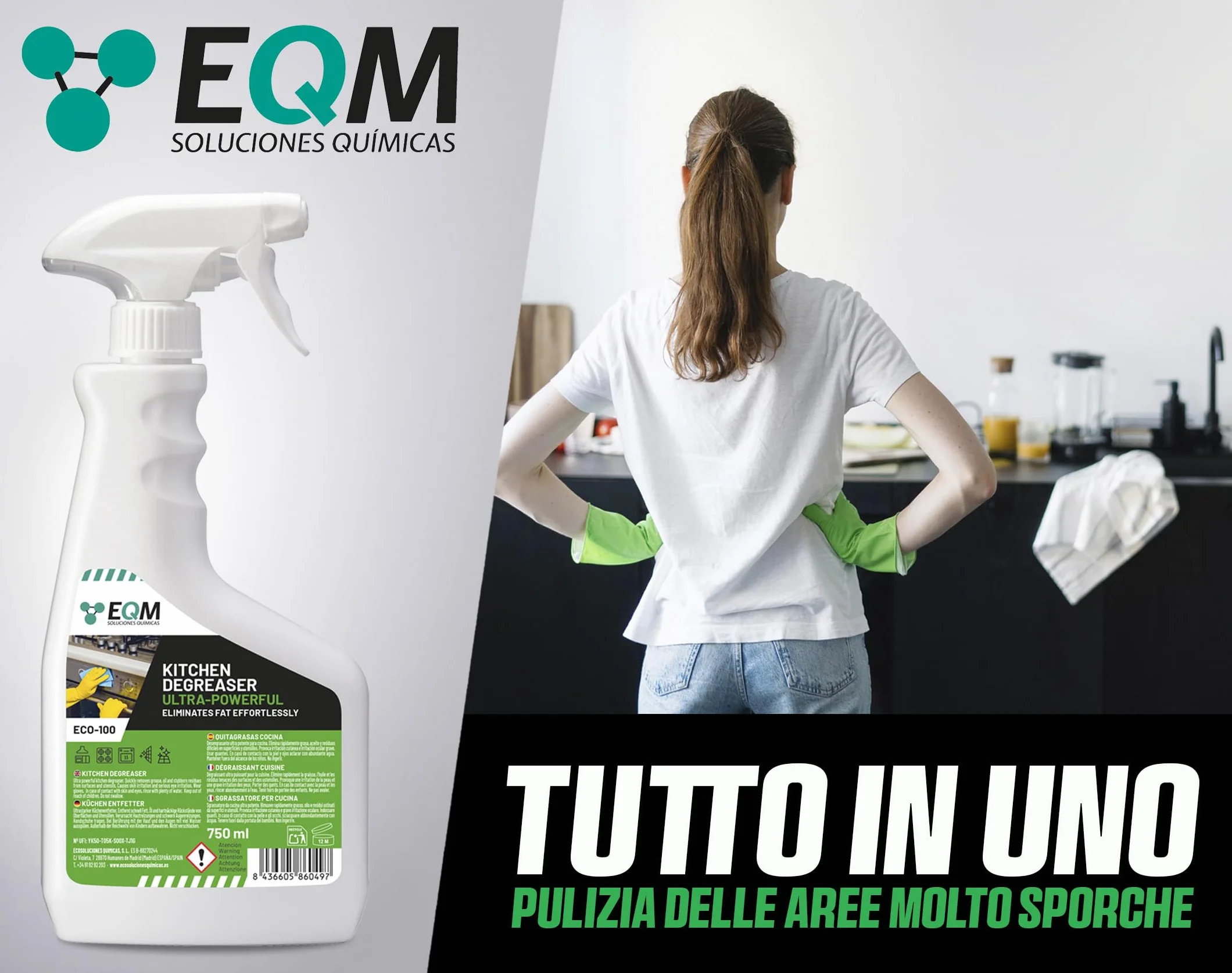 EQM ECO-100 Sgrassatore Concentrato per Cucina 750 ML
