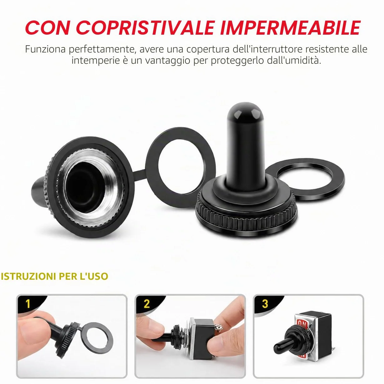 Gebildet 8pezzi SPST Interruttore a Levetta con Cappuccio Impermeabile, 10A/12VDC, 6A/24VDC, ON-OFF in Metallo 2Terminali Pin 2Posizioni, Usato per Auto Camion Barca (Nero)