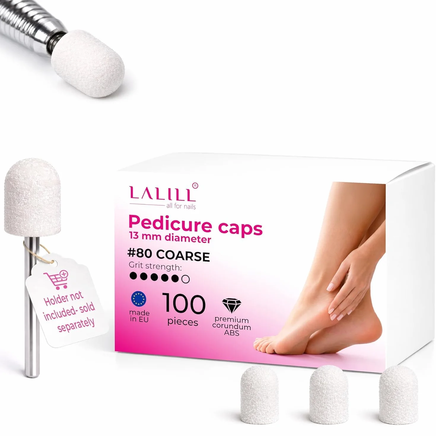 Cappucci Abrasivi 13 mm Grana 80 100 Pezzi per Pedicure Elettrico e Podologia