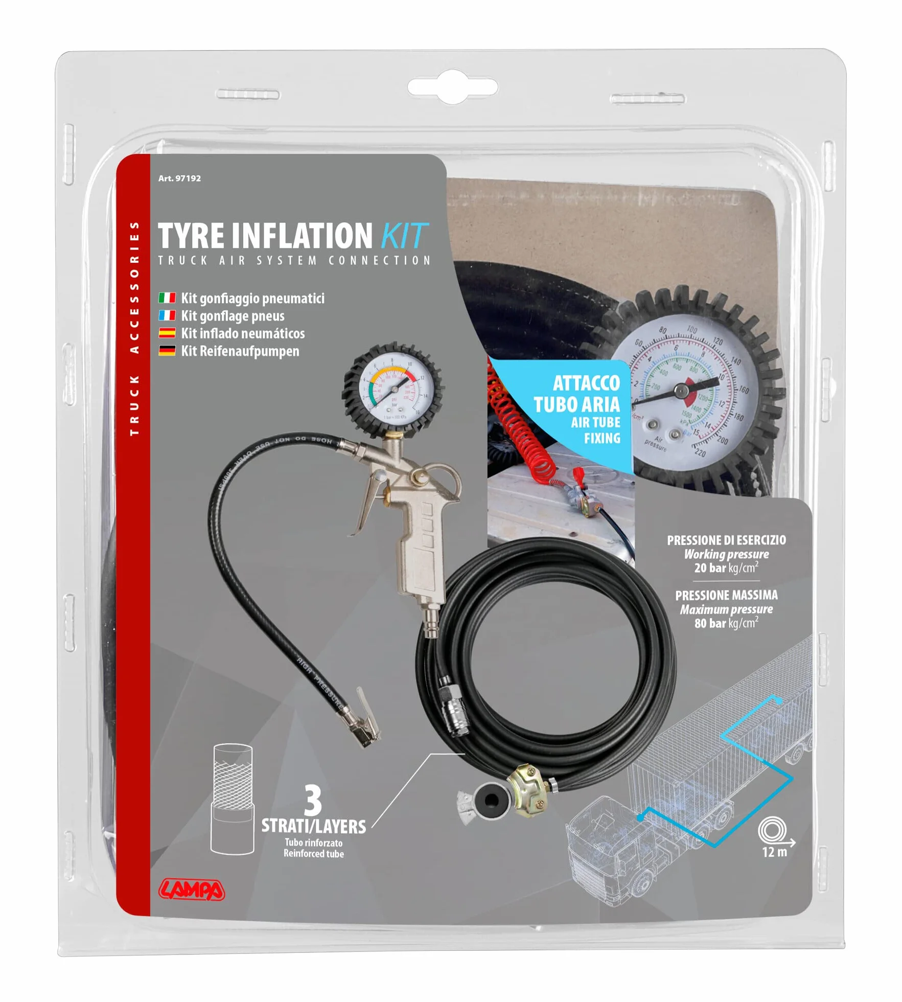 Lampa 97192 Kit Gonfiaggio Pneumatici per Collegamento Impianto Pneumatico, 6mm Ø
