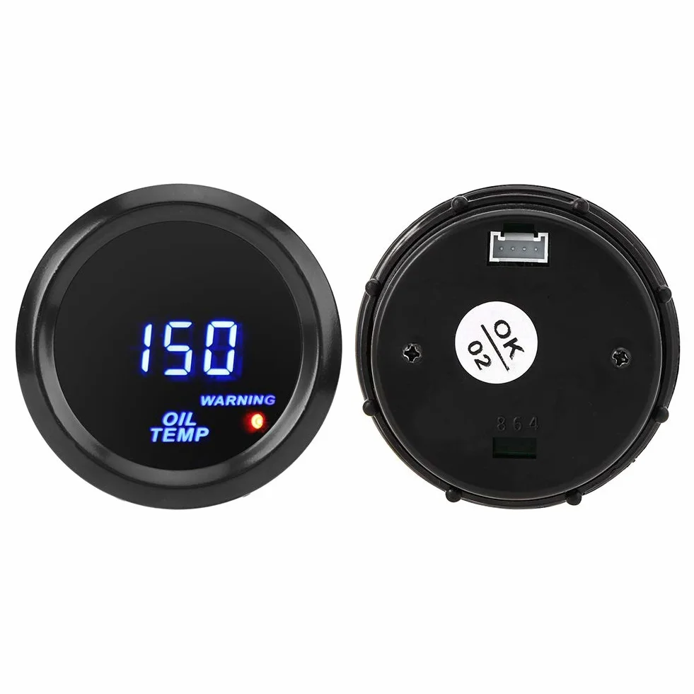 Indicatore di temperatura olio, 52mm Termometro olio con sensore 40~150 ℃ Indicatore di temperatura LED blu Display digitale Indicatore di pressione olio digitale per auto