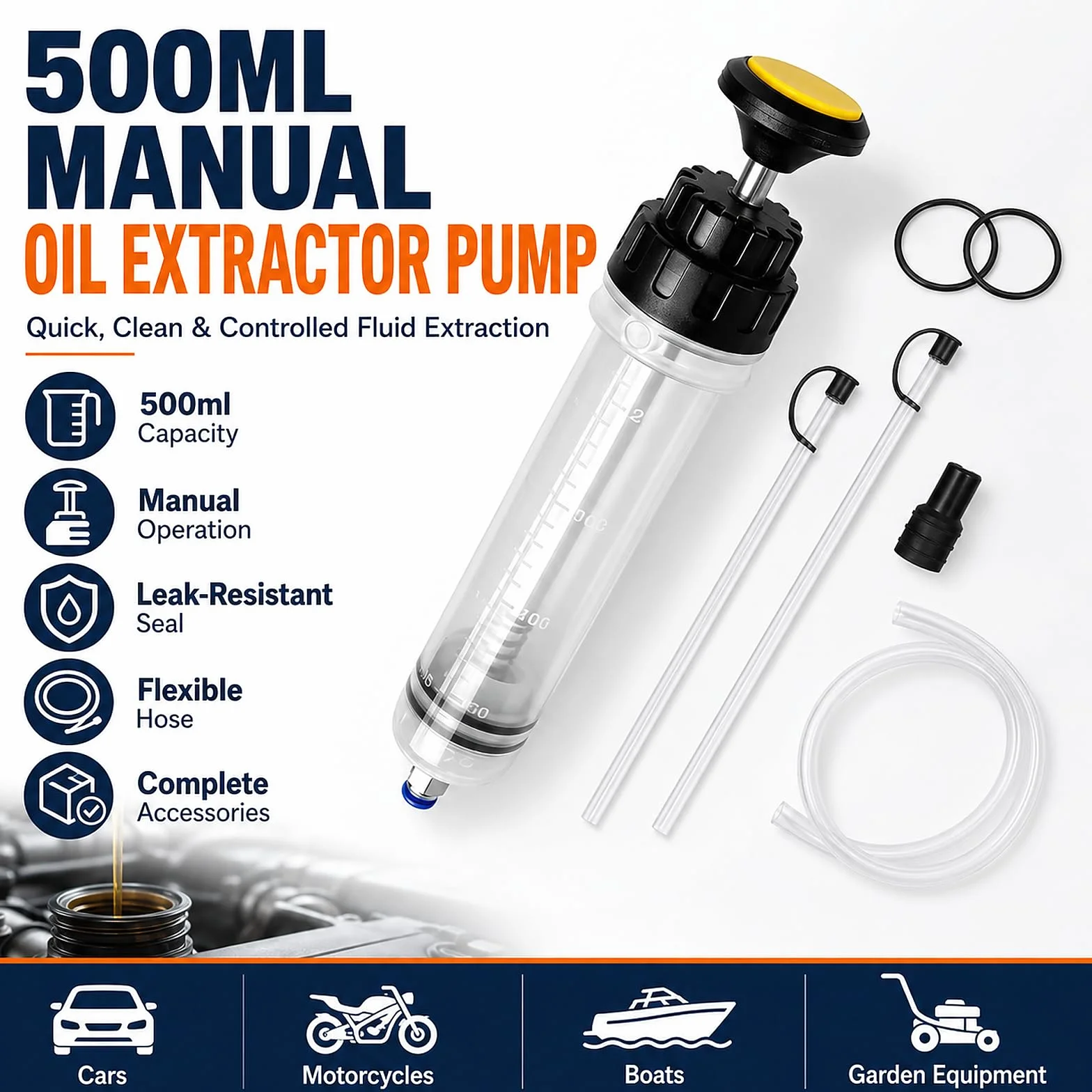 Siringa Aspirazione Olio 500 ml Estrattore Olio Motore Pompa Manuale con Tubo di Prolunga