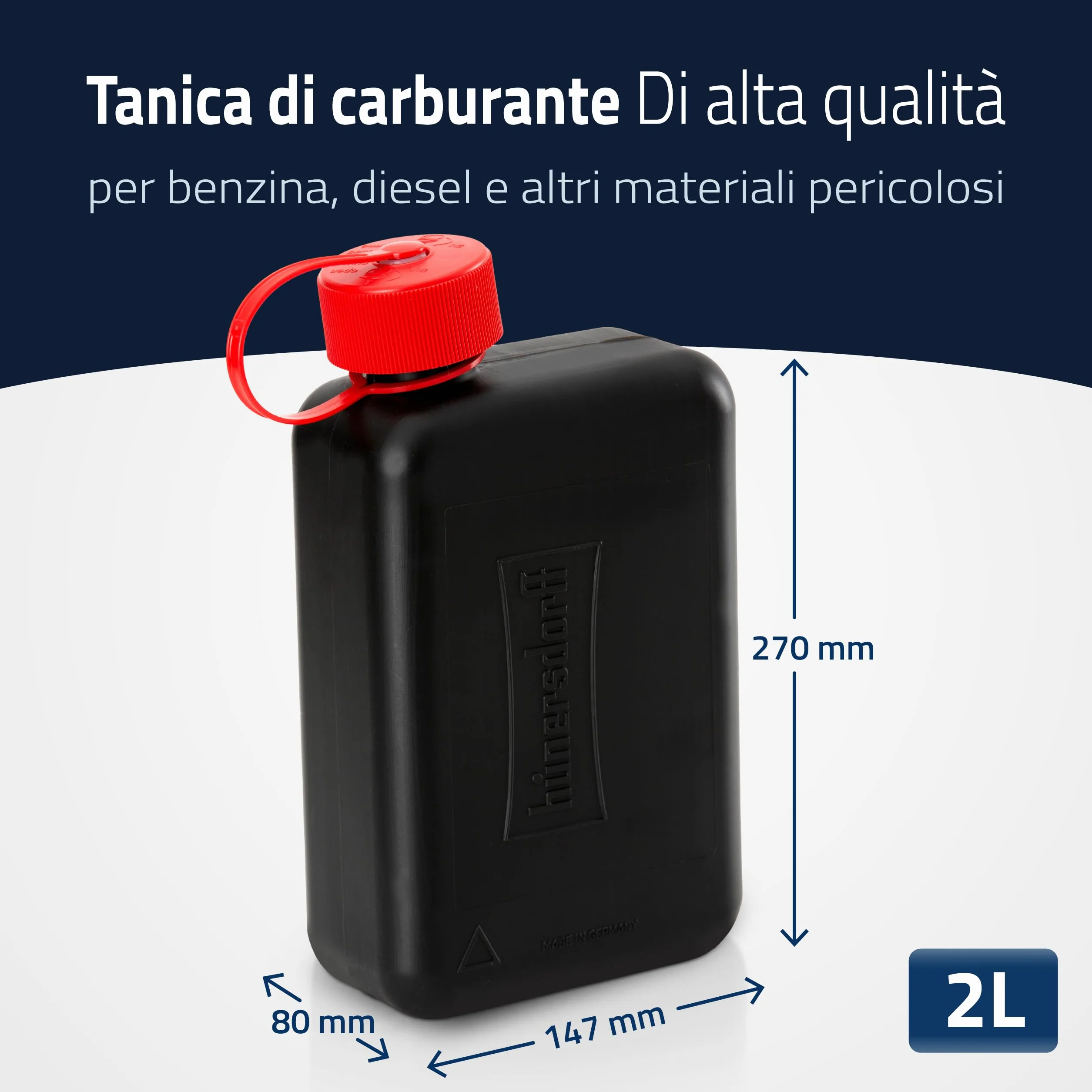 hünersdorff Tanica carburante 2 l HD-PE TÜV Germania nero