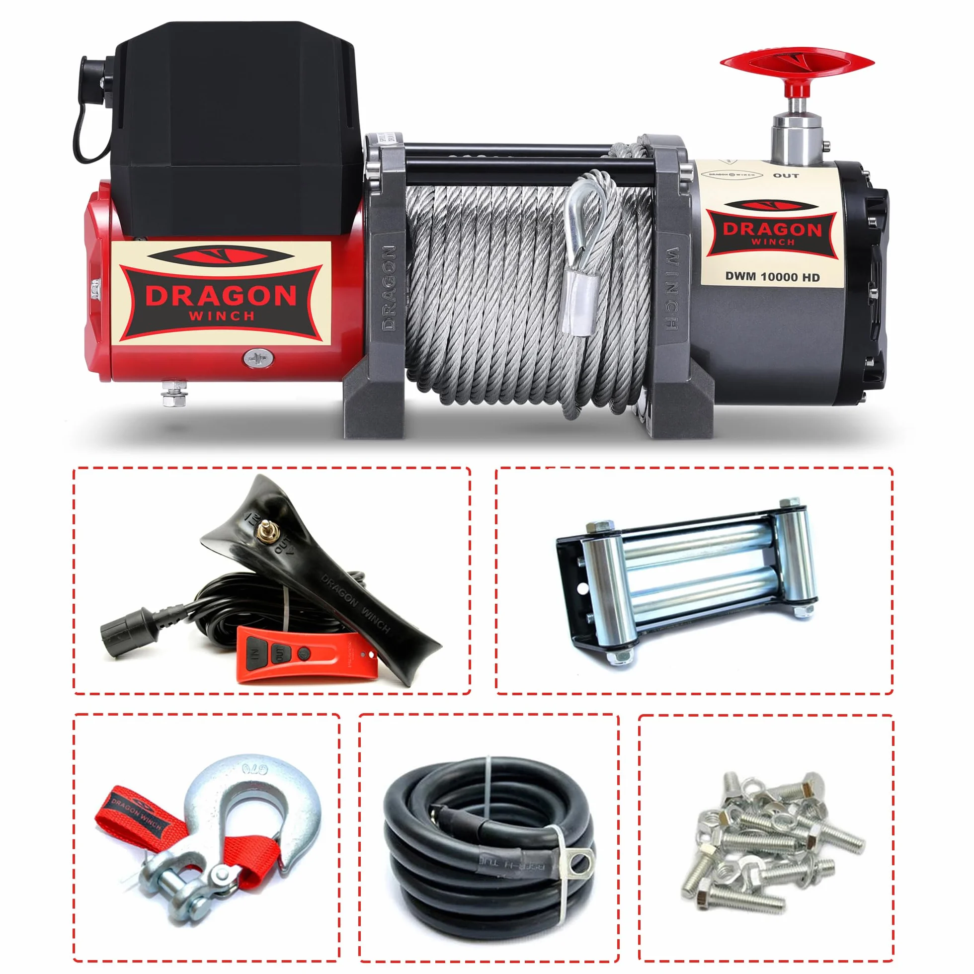 Verricello Elettrico Maverick 12V 10000 lbs (4536 kg) Cavo in Acciaio 24m DRAGON WINCH