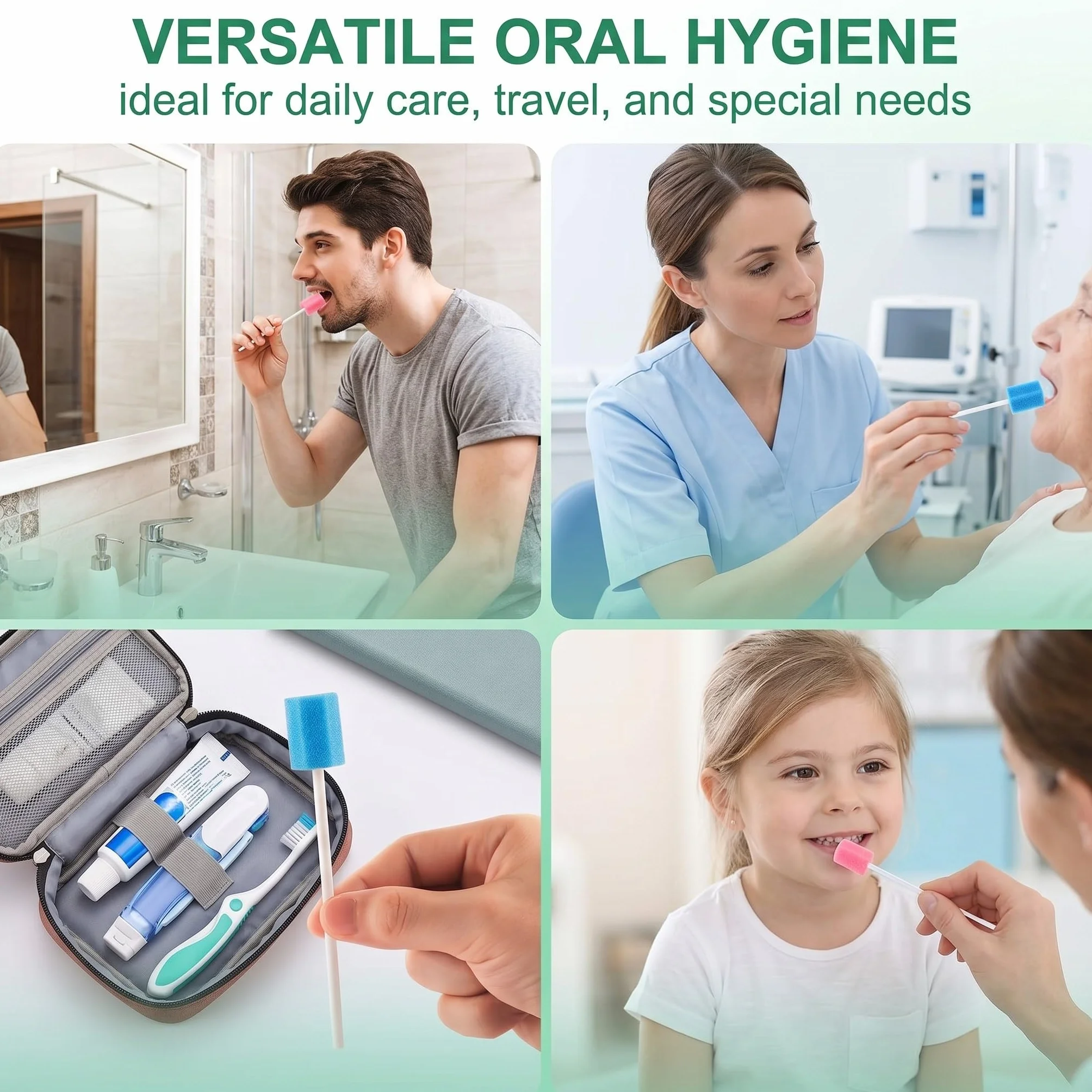 Kit Igiene Orale 40 Pezzi Spugna Bastoncini Pulizia Cavo Orale Monouso per Denti e Gengive