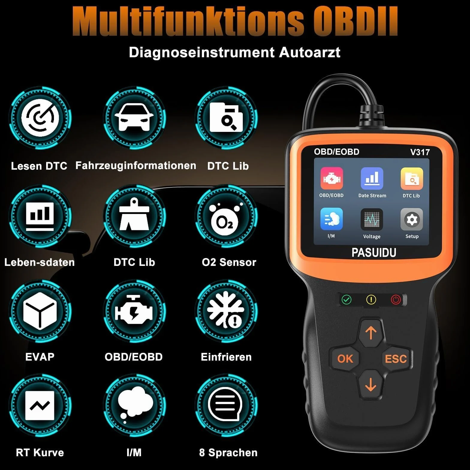 Scanner Diagnostica Auto OBD2 Bluetooth Lettore Veicoli OBDII