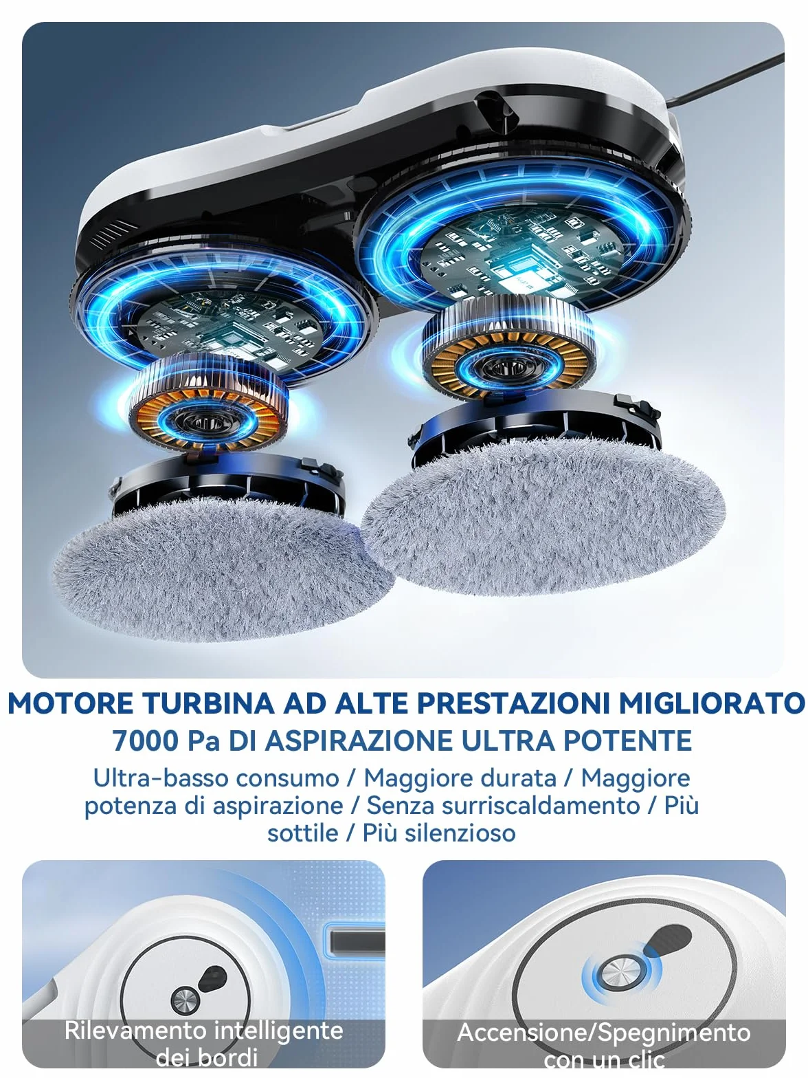 Robot Lavavetri 7000 Pa Motore a Turbina Ultra Sottile 63 mm 3 Modalità di Pulizia WD12D