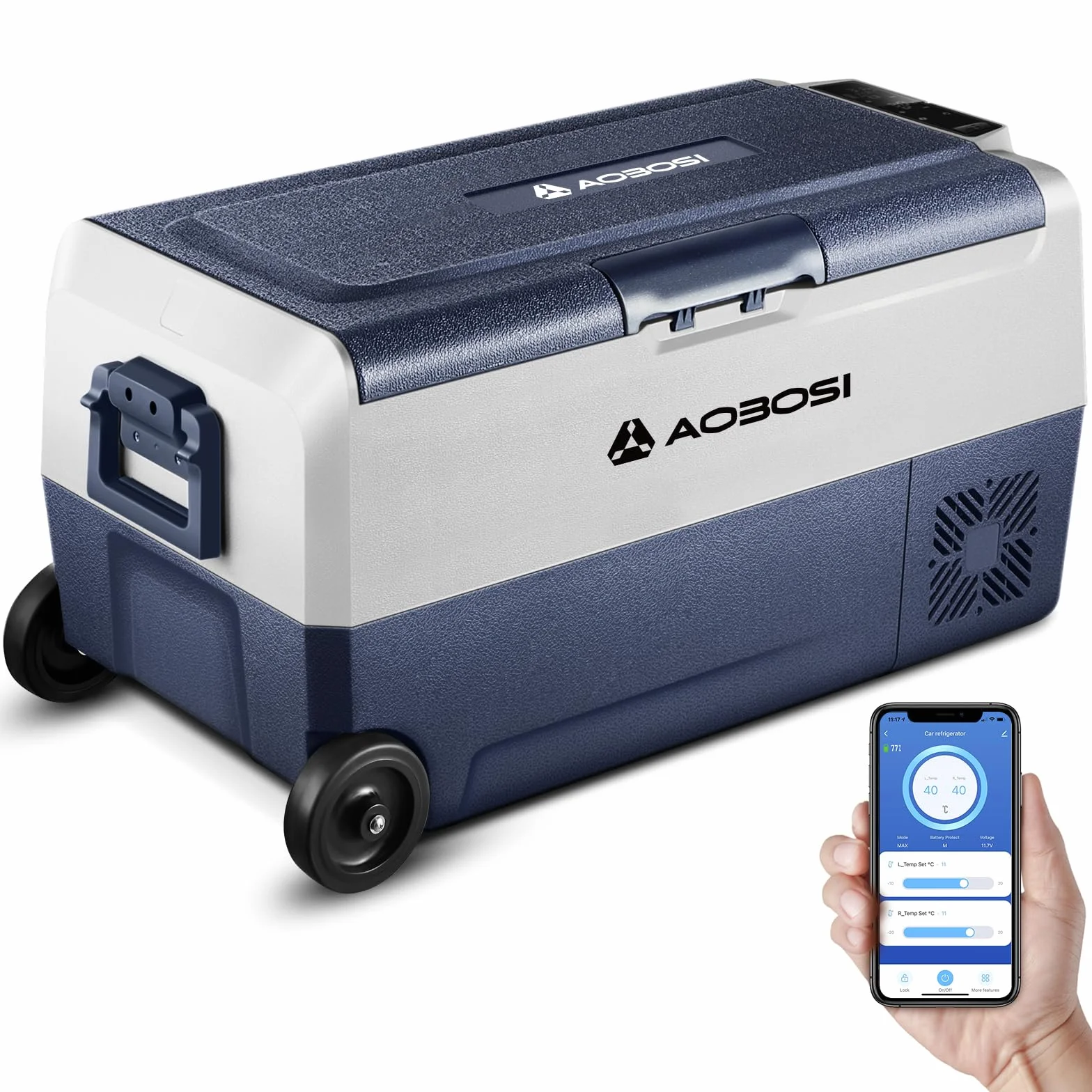 AAOBOSI 36 Litri Frigo Portatile Doppia Zona, Frigorifero Auto -20 ℃ a 20 ℃, Frigo Campeggio con APP, 12/24 V DC e 100/240 V AC Frigorifero Portatile Per Auto,Camion,Camper,Barca,Campeggio,Viaggi,Casa
