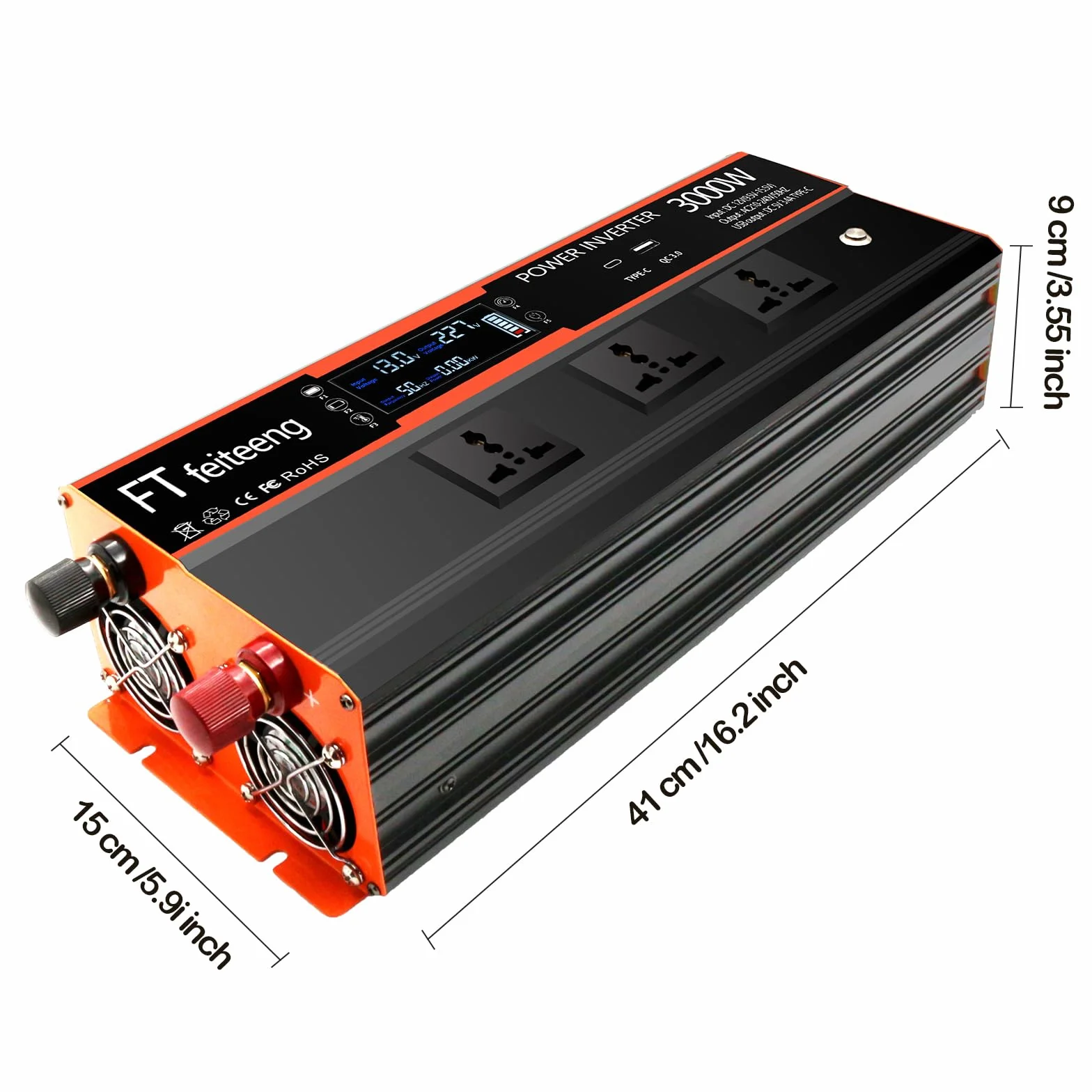 Inverter 3000W/5000W 12V 220V con 2 prese AC display LCD telecomando wireless USB