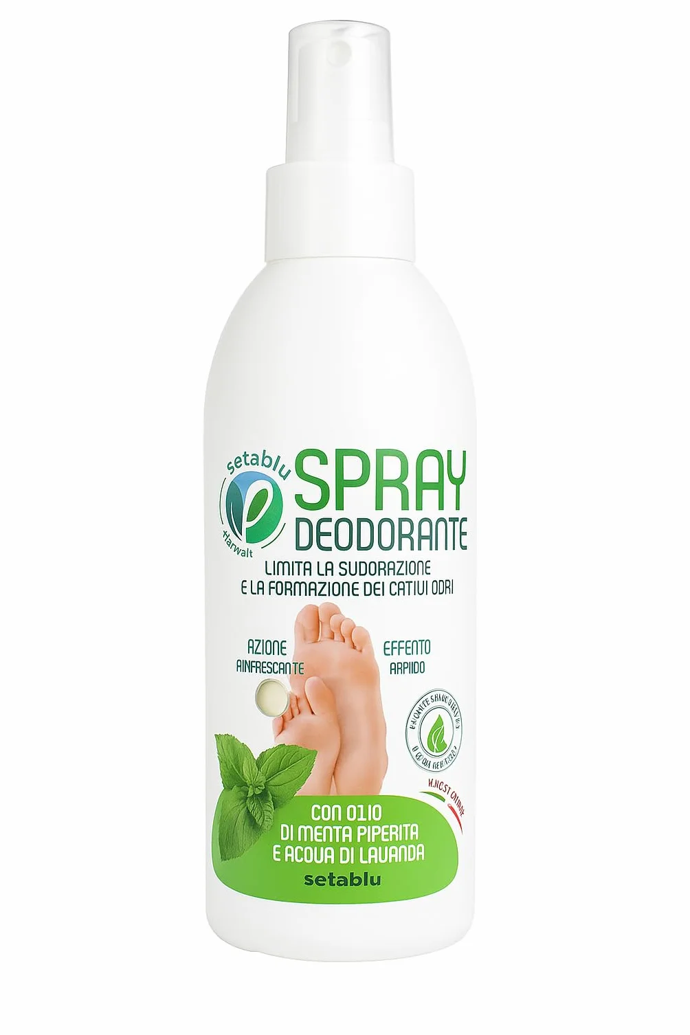 Setablu Spray Deodorante Piedi 150 ml - Olio di Menta Piperita e Acqua di Lavanda
