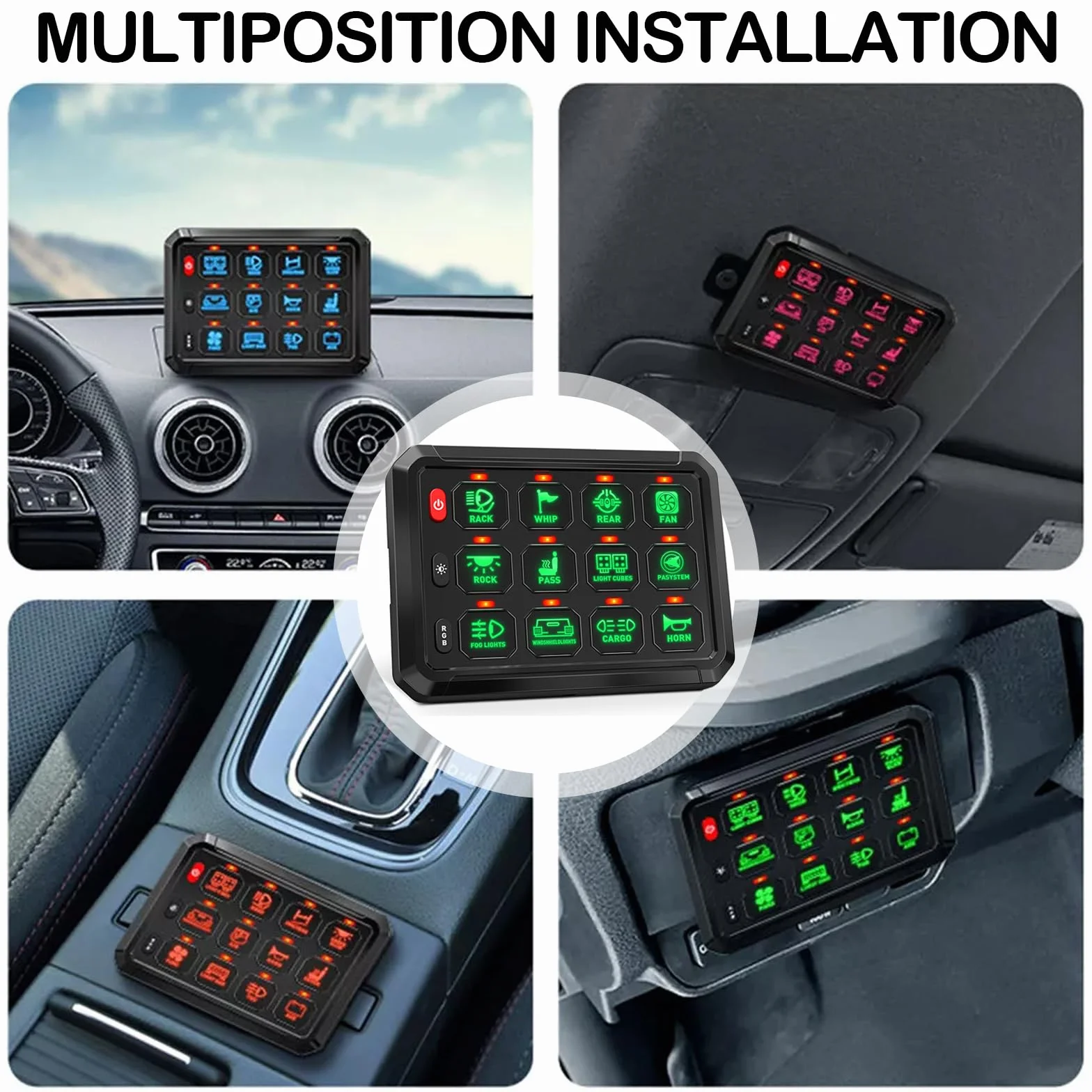 Pannello Interruttori 12V/24V Universale con Dimmerabili RGB 8 Colori per Auto RV Camion SUV