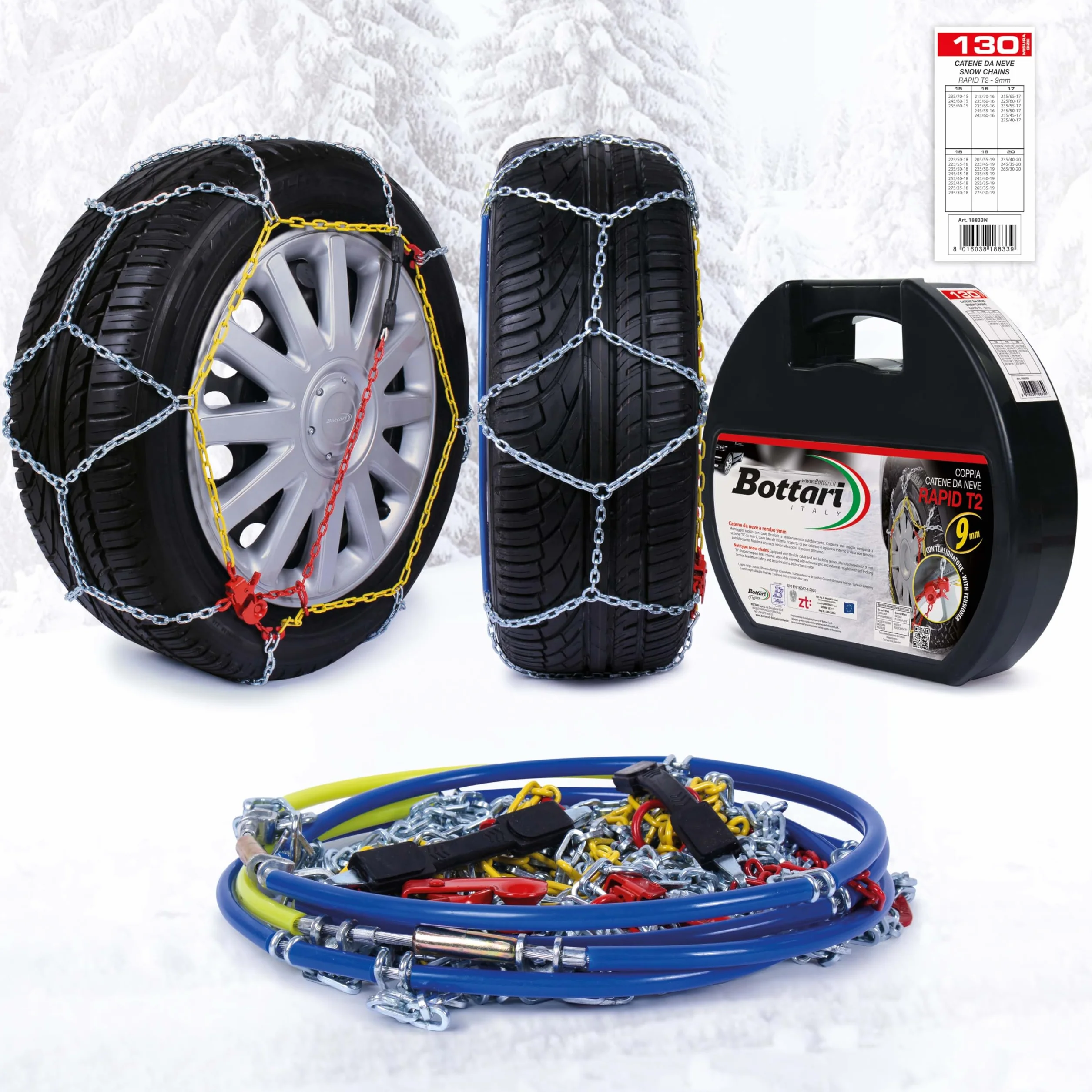 Bottari 18833 Rapid T2 Catene da neve 9 mm Misura 130 Compatibili ABS ESP