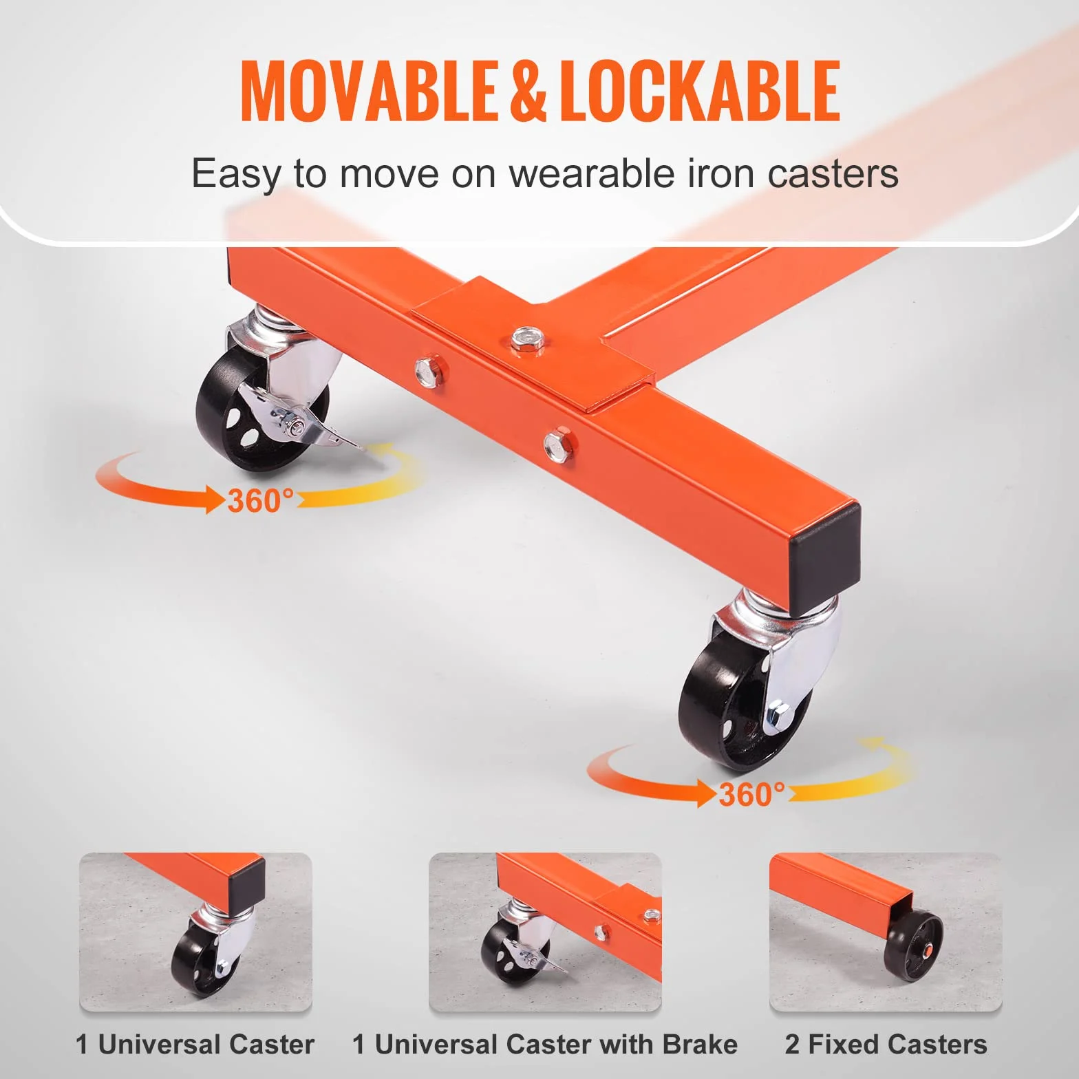 VEVOR Cavalletto di Supporto per Motori Portata 340kg con Ruote Freni Base a H Bracci Girevoli 360°
