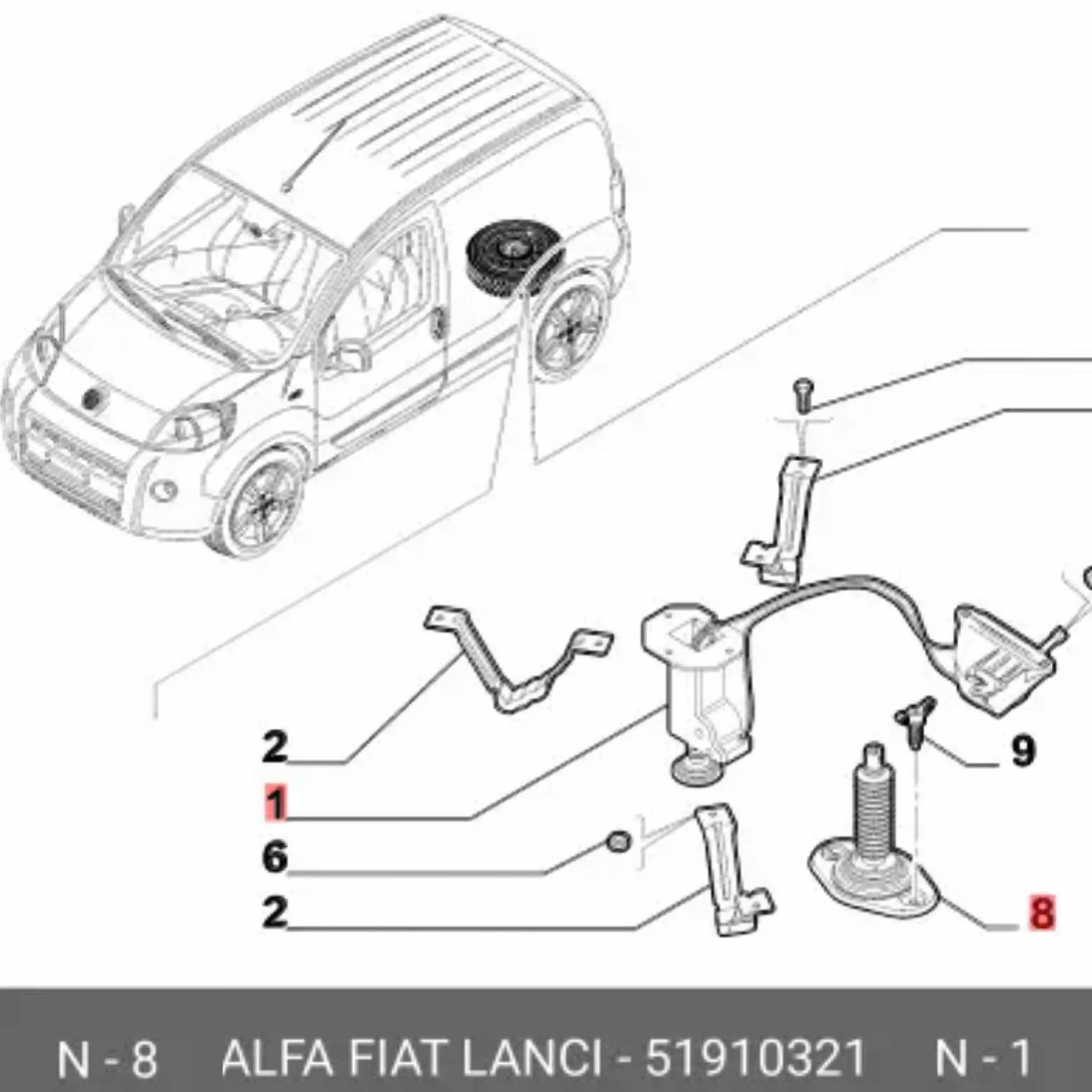 Kit meccanismo supporto ruota di scorta per Bipper 2008-2021 Nemo 2008-2021 Qubo 2008-2021 Fiorino 2007-2021