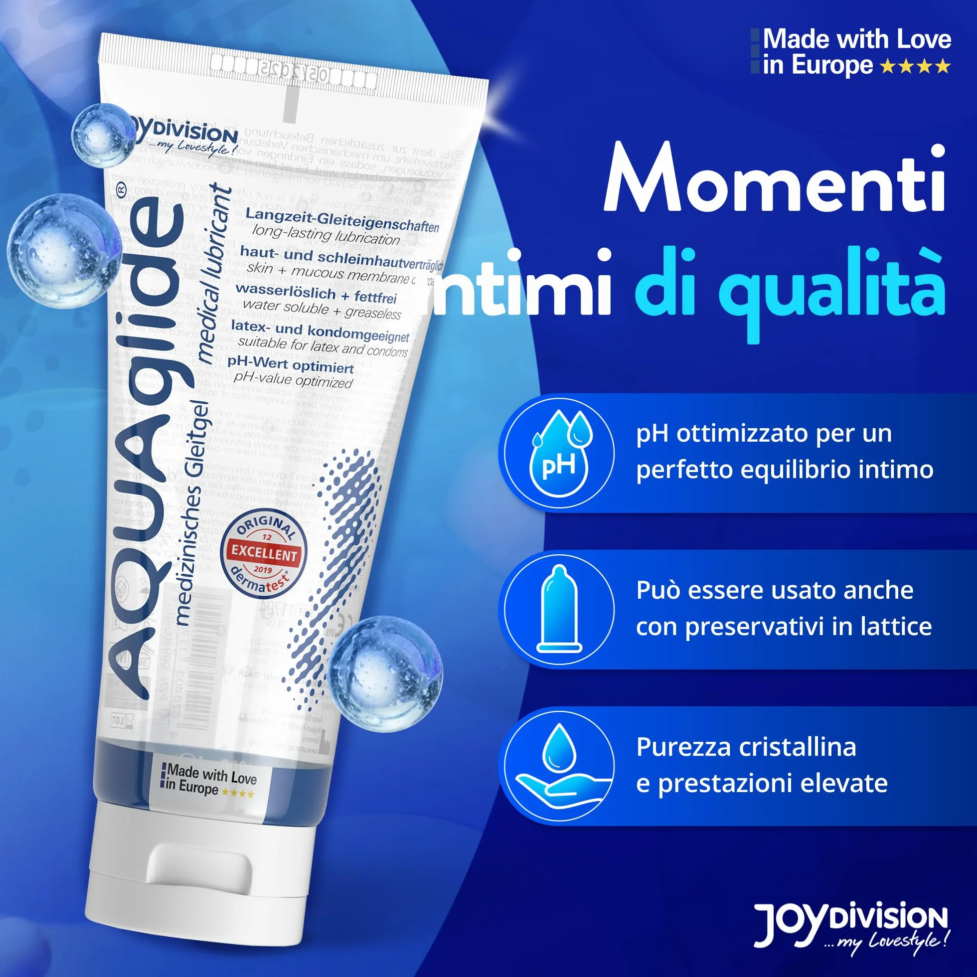JOYDIVISION Originale AQUAglide 200 ml Gleitgel Naturale, Lubrificante Cristallino & Vegano, Ottimizzato per il pH