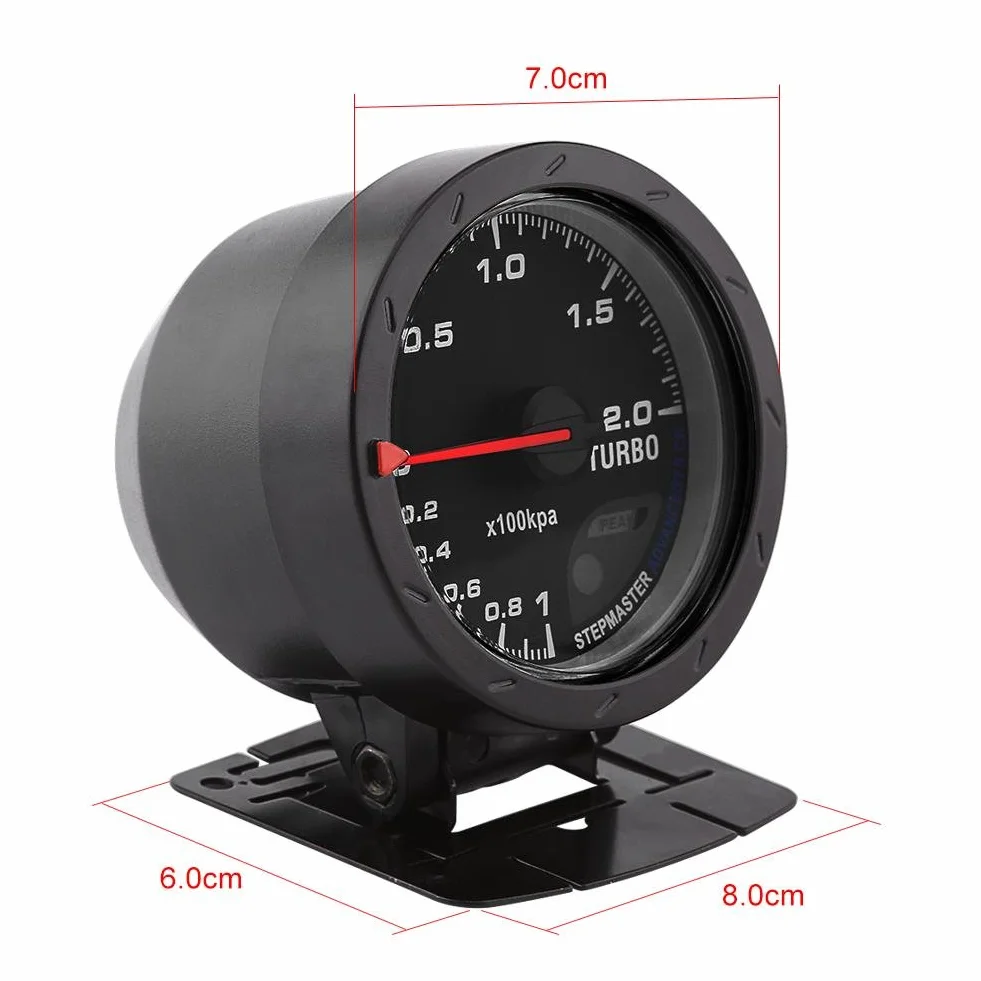 Fydun Calibro universale 60 mm LED Turbo Boost Nero per auto 0-200 Kpa