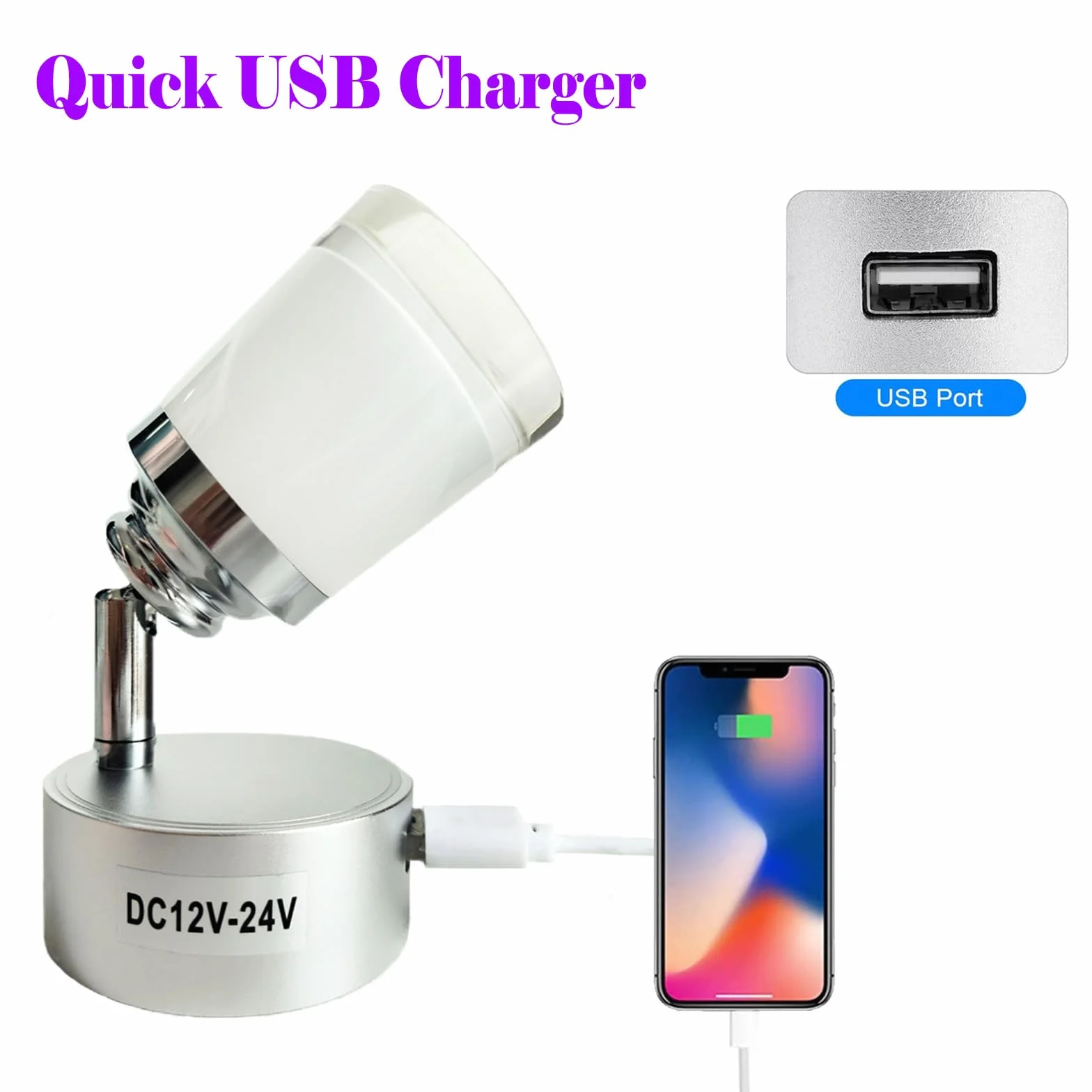 12V LED Reading Lamp Caravan with USB 3W Dimmer Touch Switch White Yellow Warm Light DC12-24V Campervan RV 2 Pack