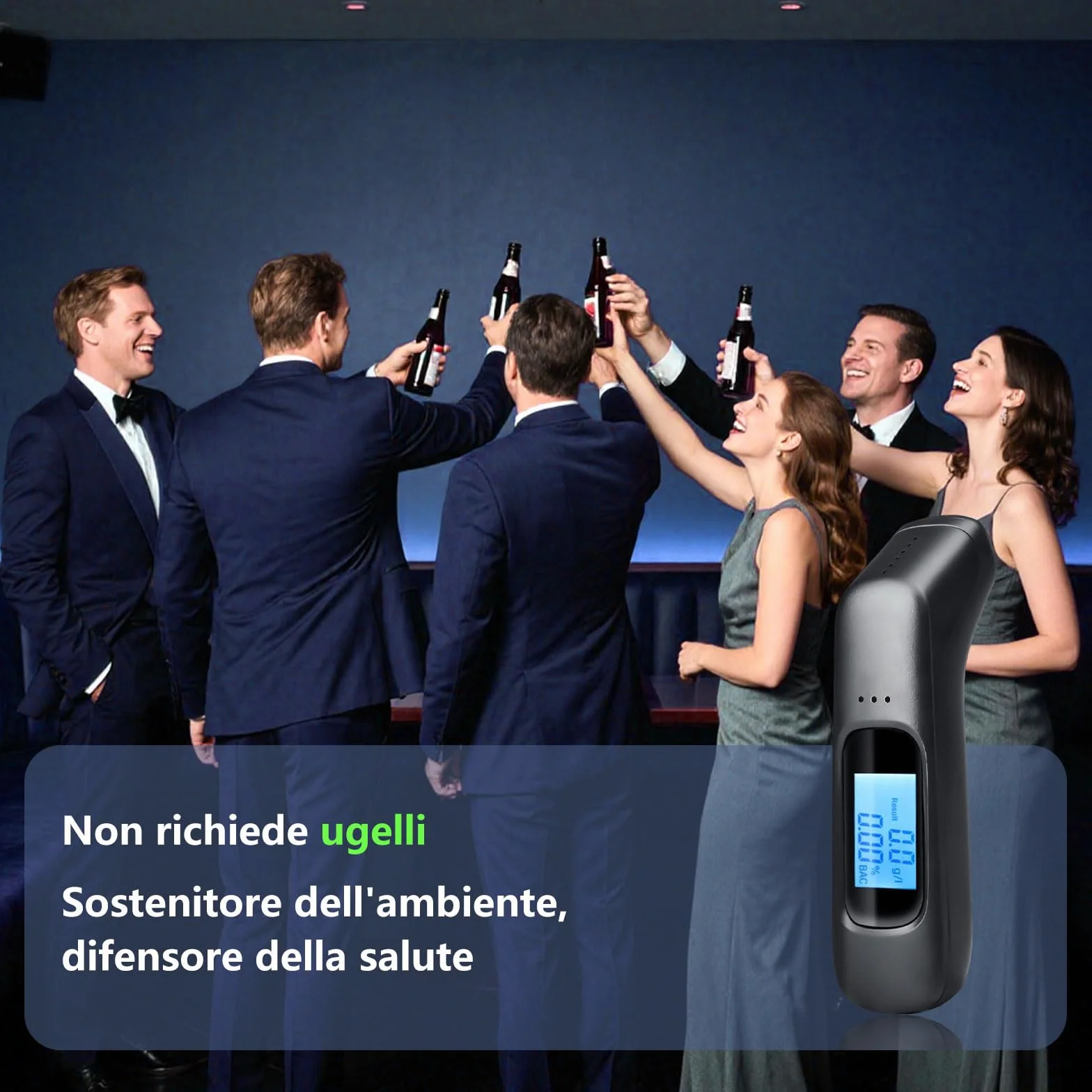 Etilometro Portatile Professionale con Display LCD & Allarme 3 Colori, Alcol Test Digitale 0.00–1.9 g/l