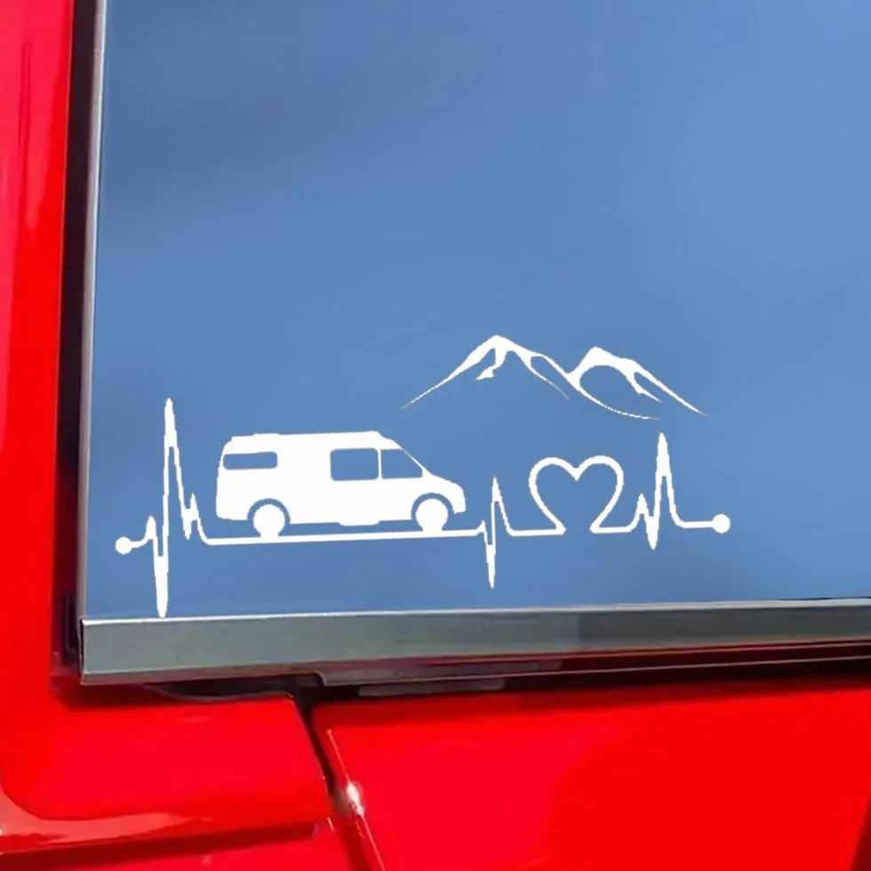 2 pezzi 30 x 13,5 cm, adesivi per camper con motivo a cuore per paraurti e finestre, impermeabili, in vinile | #DZ225 (nero)
