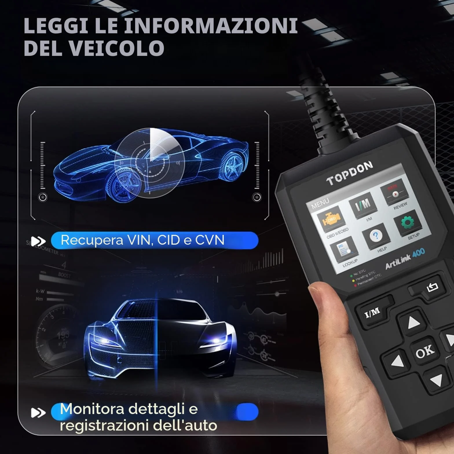 TOPDON AL400 Lettore OBD2 10 Funzioni Test Emissioni Sensore O2 EVAP