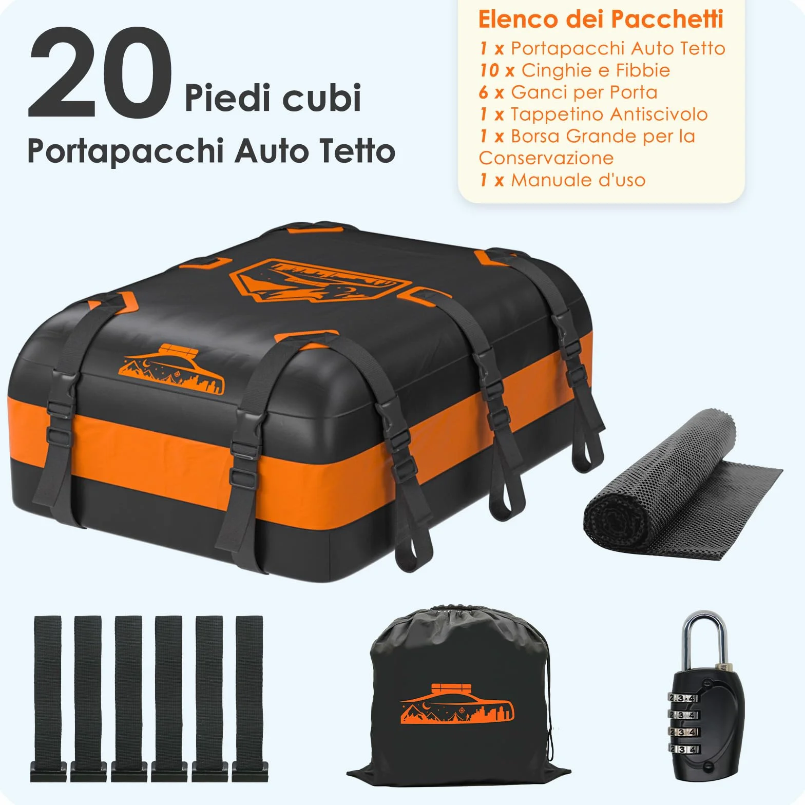 Baule Auto Tetto Inimpermeabile 1000D Arancia 566L Box Tetto Auto