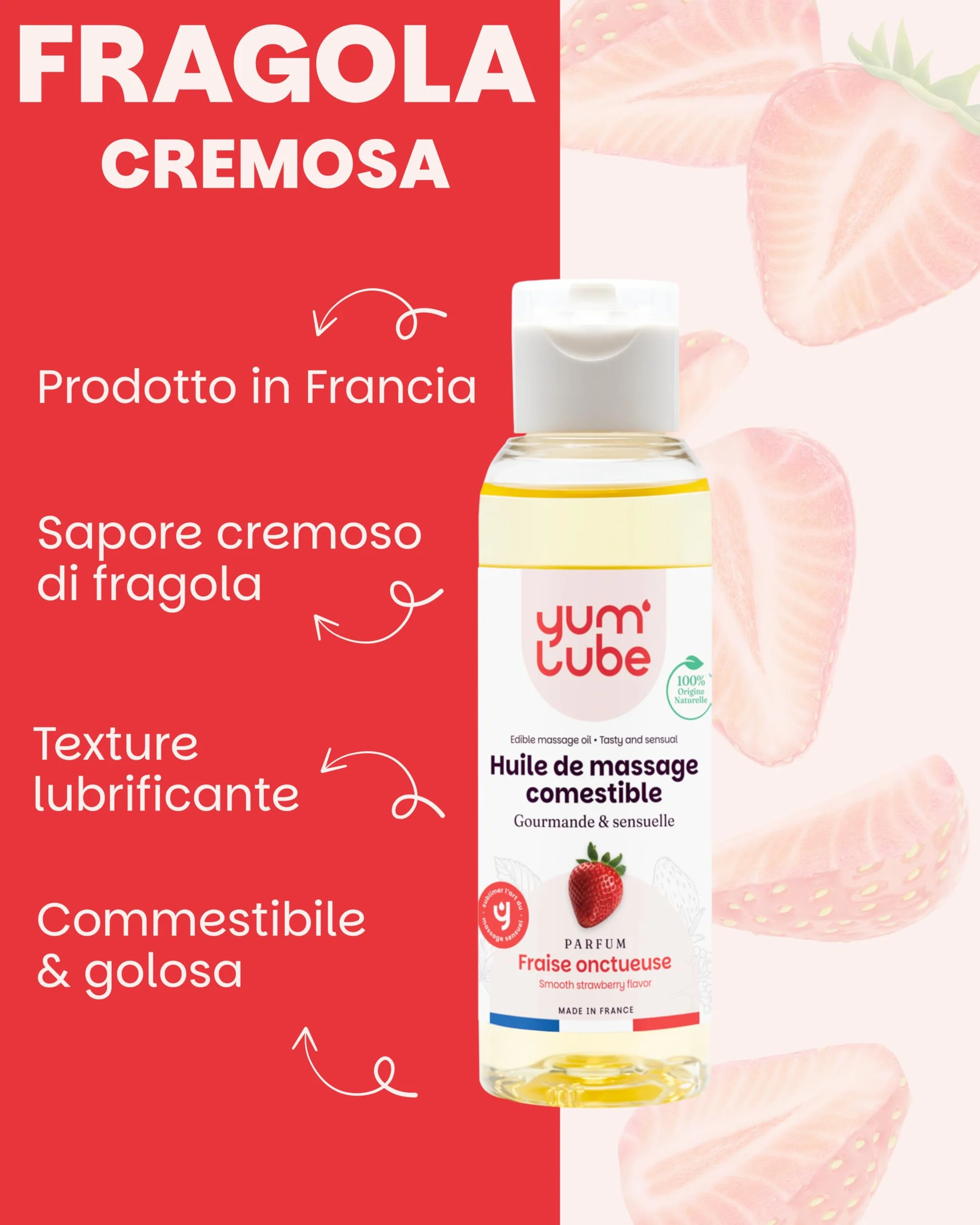 Yum'Lube Olio Massaggio Sensuale Lubrificante 100% Naturale Bio Comestibile Made In France