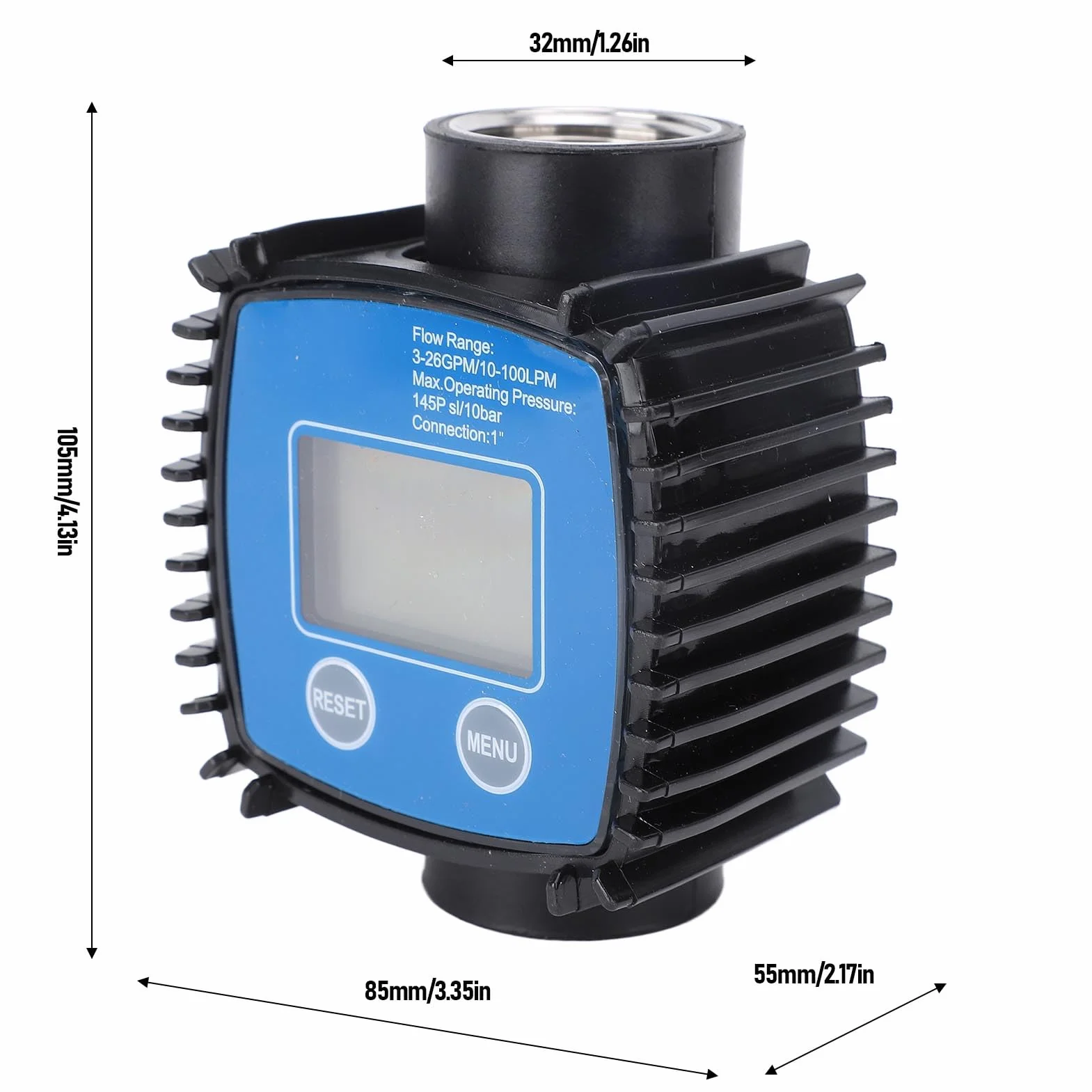 KIMISS Contalitri Digitale da 32 Mm per Acqua, Gasolio, Benzina - 120 L/min, 20 Bar, Ideale per Uso Domestico e Industriale