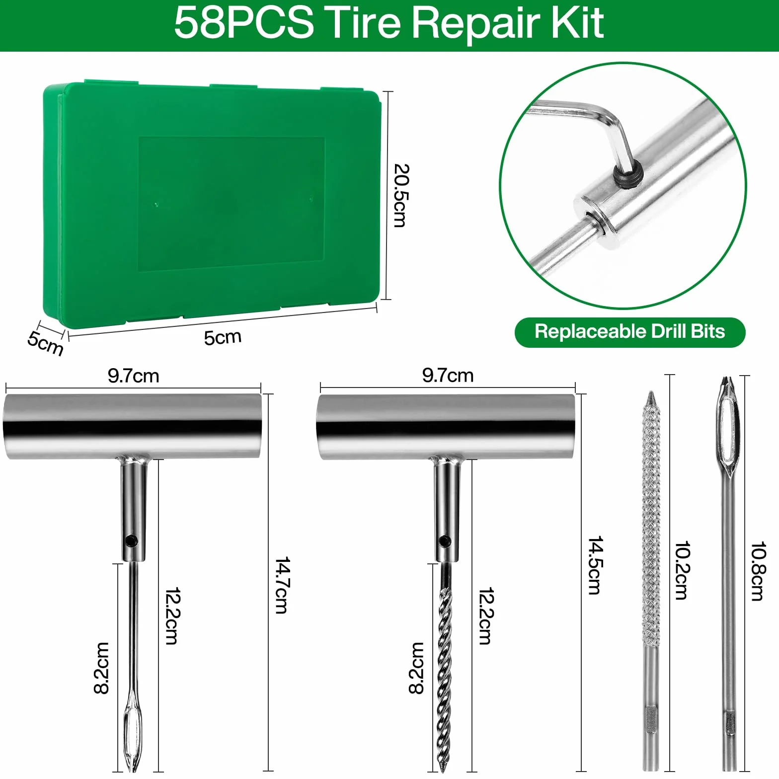 Kit Riparazione Pneumatici Auto 58 PCS, Portatile Ripara Gomme Moto per Auto, Moto, ATV, SUV