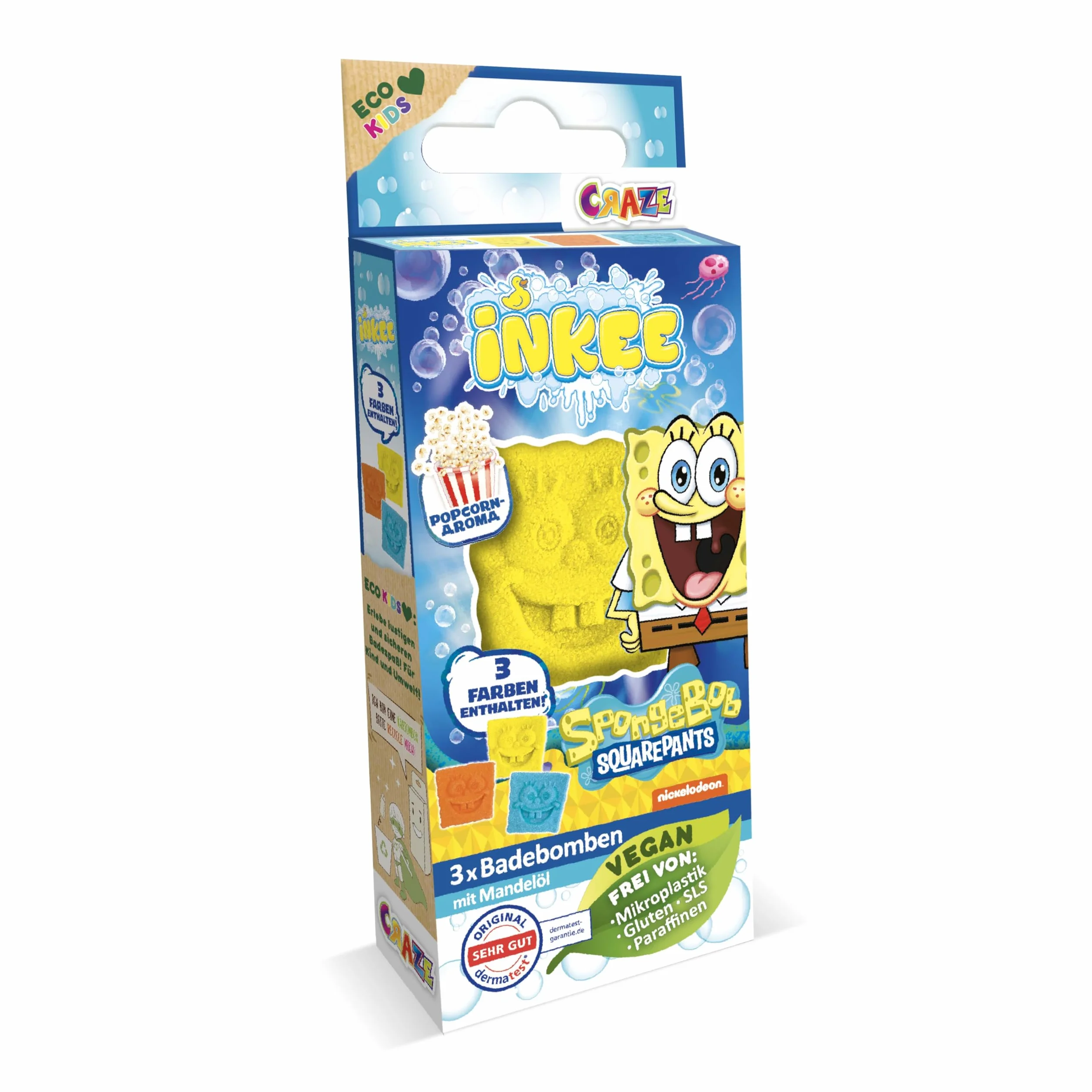 SpongeBob INKEE Mini Pack 10 set 3 bombe da bagno per bambini con forma personaggio aroma popcorn