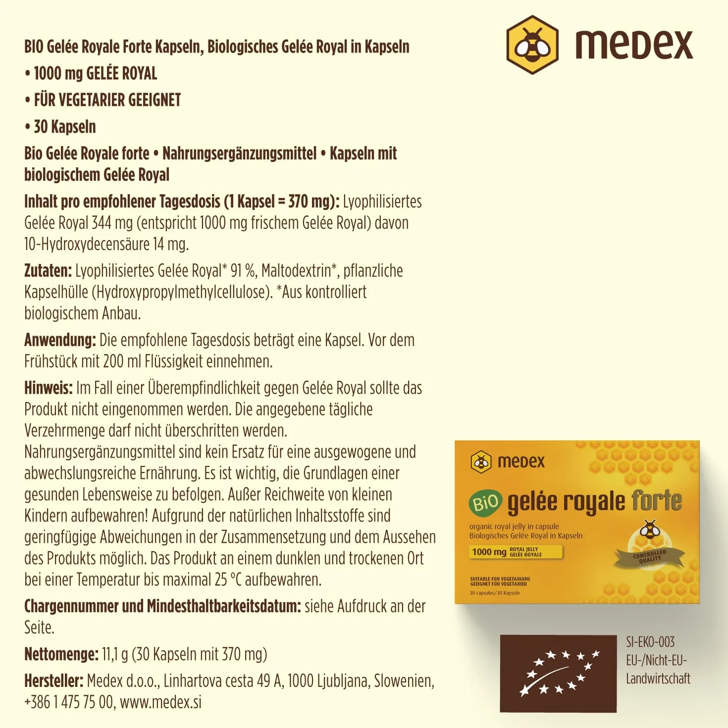 Medex Organic Geleé Royal FORTE 1000 mg liofilizzata capsule 30 pz