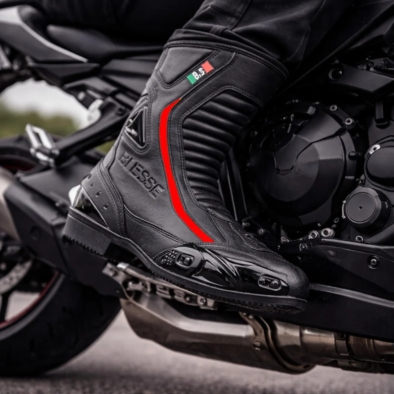 BI ESSE -Stivali Moto In Pelle,Scarpa Per Motocicletta Impermeabile,Traspiranti,Stivaletti Invernali Strada,Protezione Caviglia