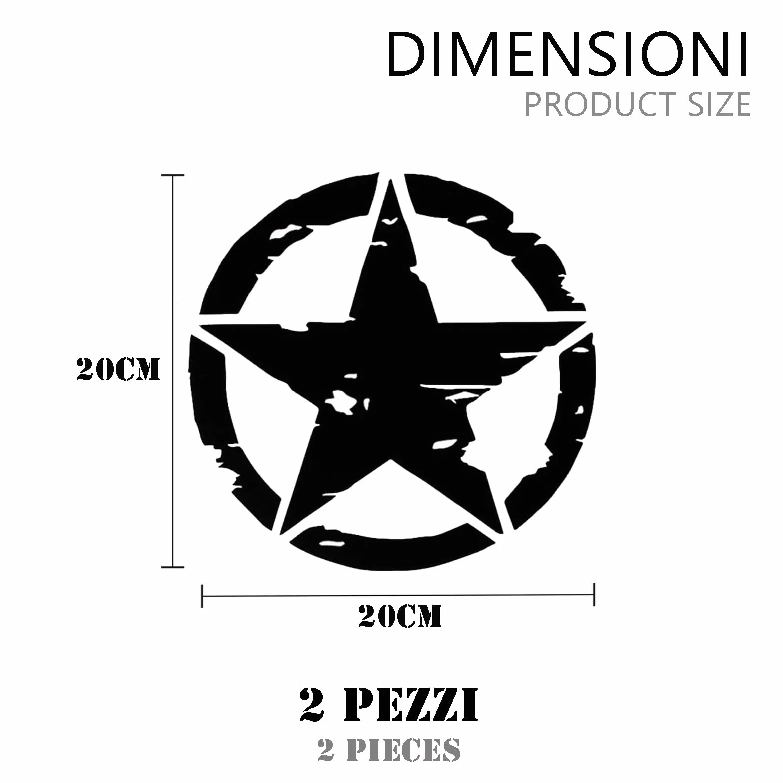 Adesivo Stella Militare Nera 4x4 Off Road Decalcomanie Auto Moto Fuoristrada 25cm 20cm 15cm 10cm