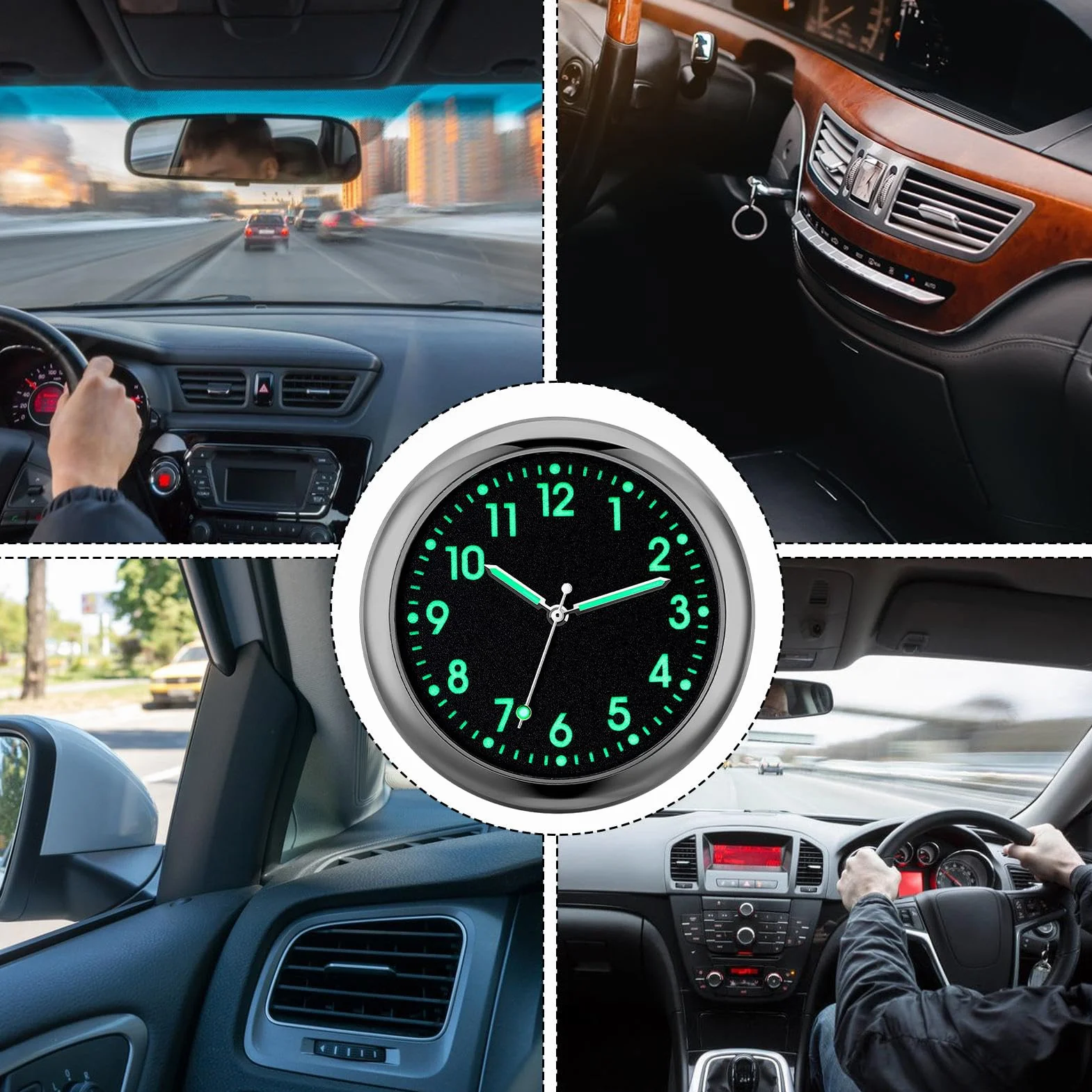 Orologi per auto per cruscotto - Orologio analogico per auto luminoso | Orologi sostitutivi per automobili al quarzo, orologio adesivo per cruscotto 'auto, adesivo per veicoli Birtern